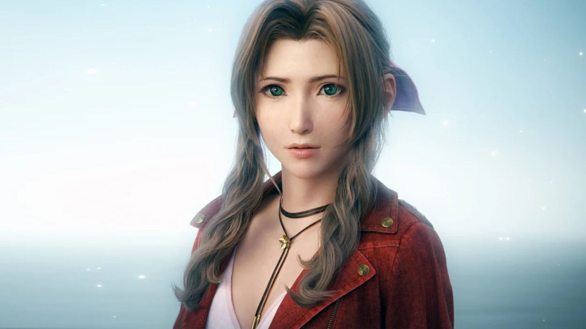 Aerith Gainsborough, Final Fantasy VII Rebirth, Porträt, Heller Himmel, Lächeln, 1080p Wallpaper