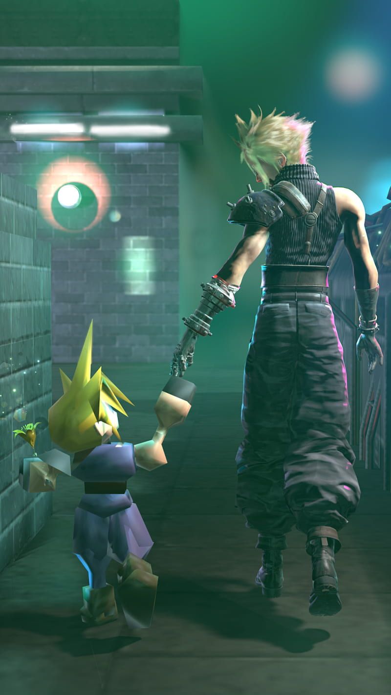 Cloud Strife, Final Fantasy VII Rebirth, Grünes Licht, Korridor, Hochformat, Sperrbildschirm