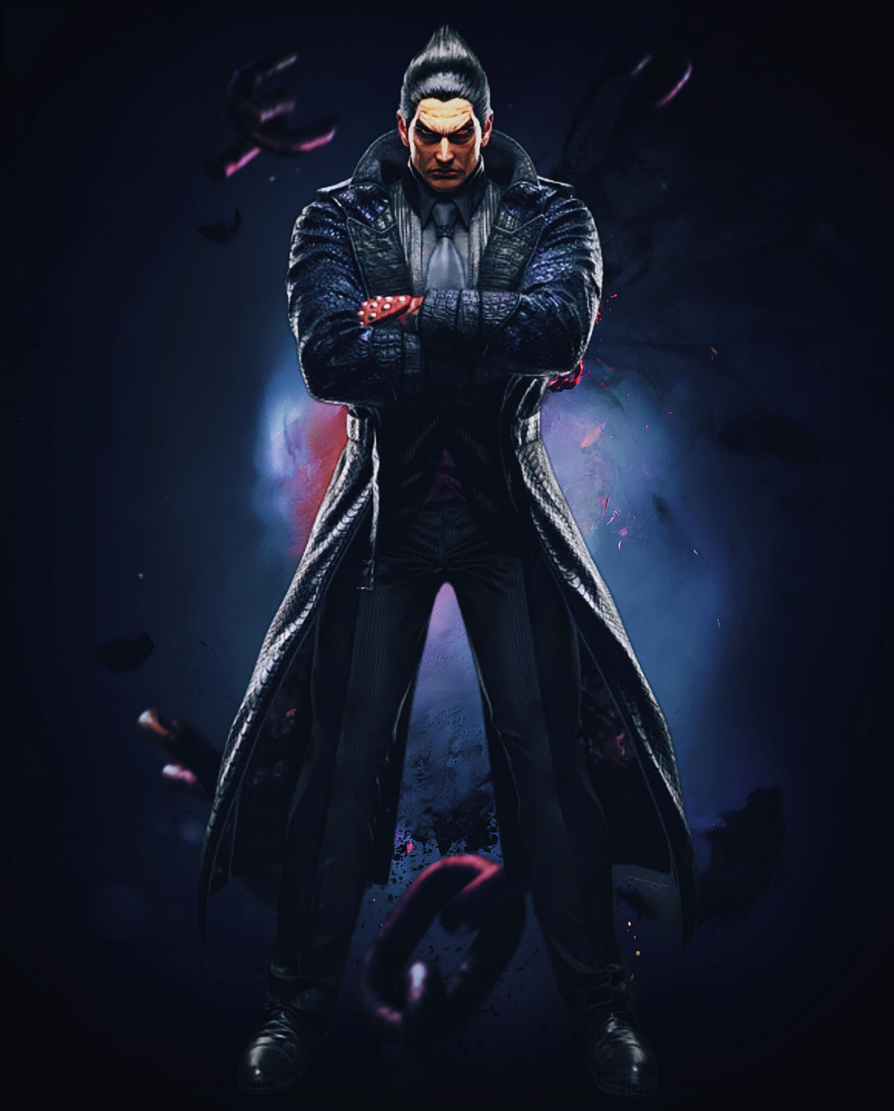 Kazuya Mishima, Tekken 8, Mantel, Verschränkte Arme, Dunkelblau, QHD+, iPad-Hintergrundbild
