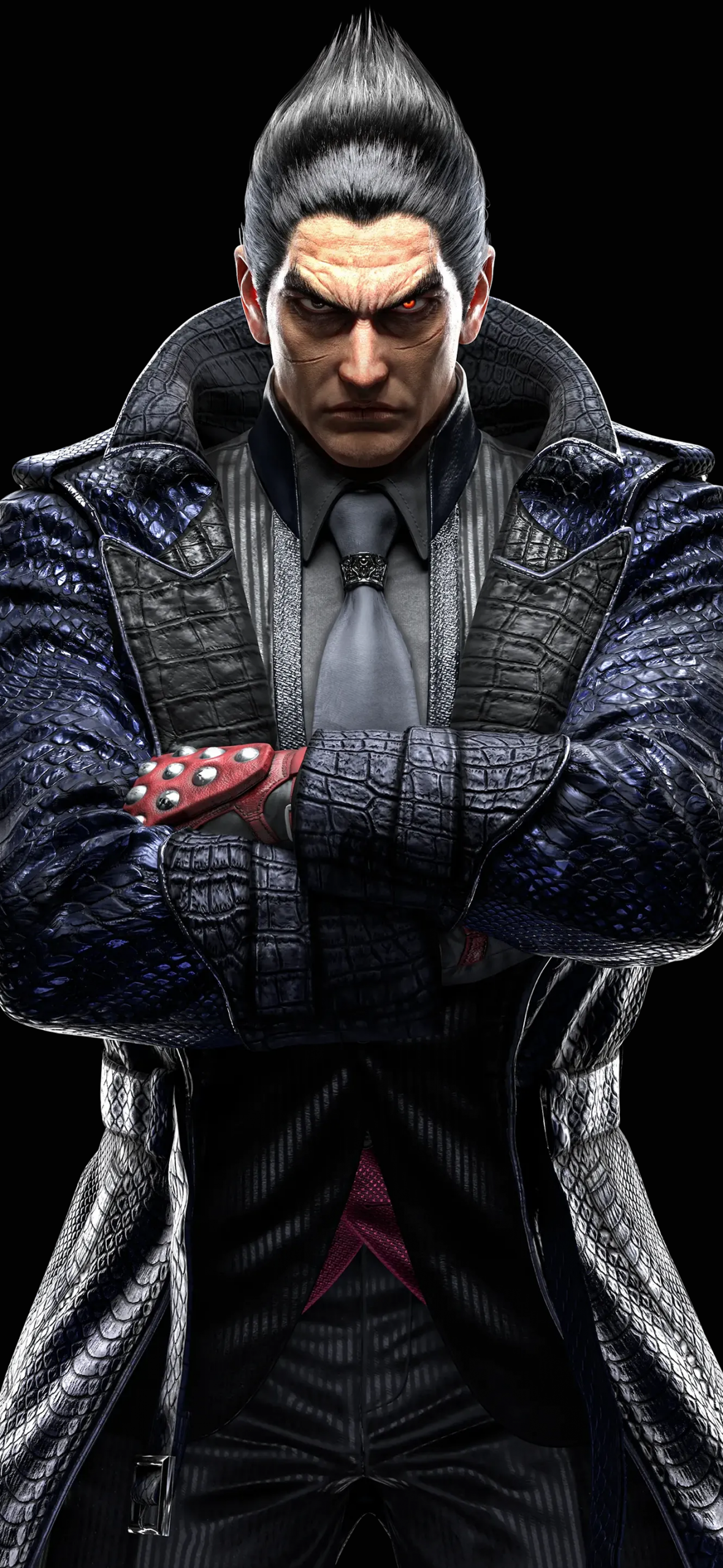 Kazuya Mishima, Tekken 8, Mantel, Verschränkte Arme, Weißer Hintergrund, Sperrbildschirm fürs iPhone