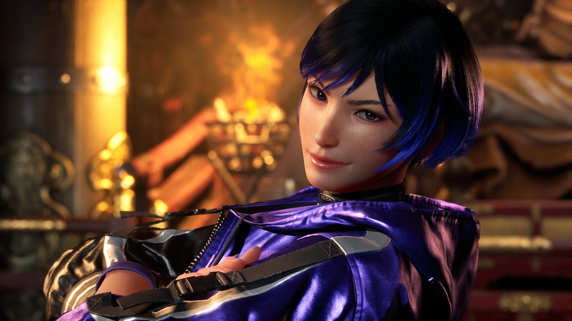 Reina, Tekken 8, Lila Haare, Tempel, Lächeln, 1920x1080, Full-HD-Hintergrundbild für PC