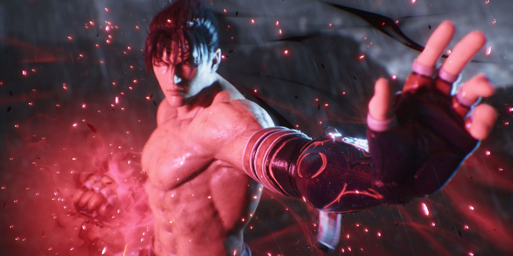 Jin Kazama, Tekken 8, Rote Funken, Kampfpose, Oberkörperfrei, HD, Laptop-Hintergrundbild