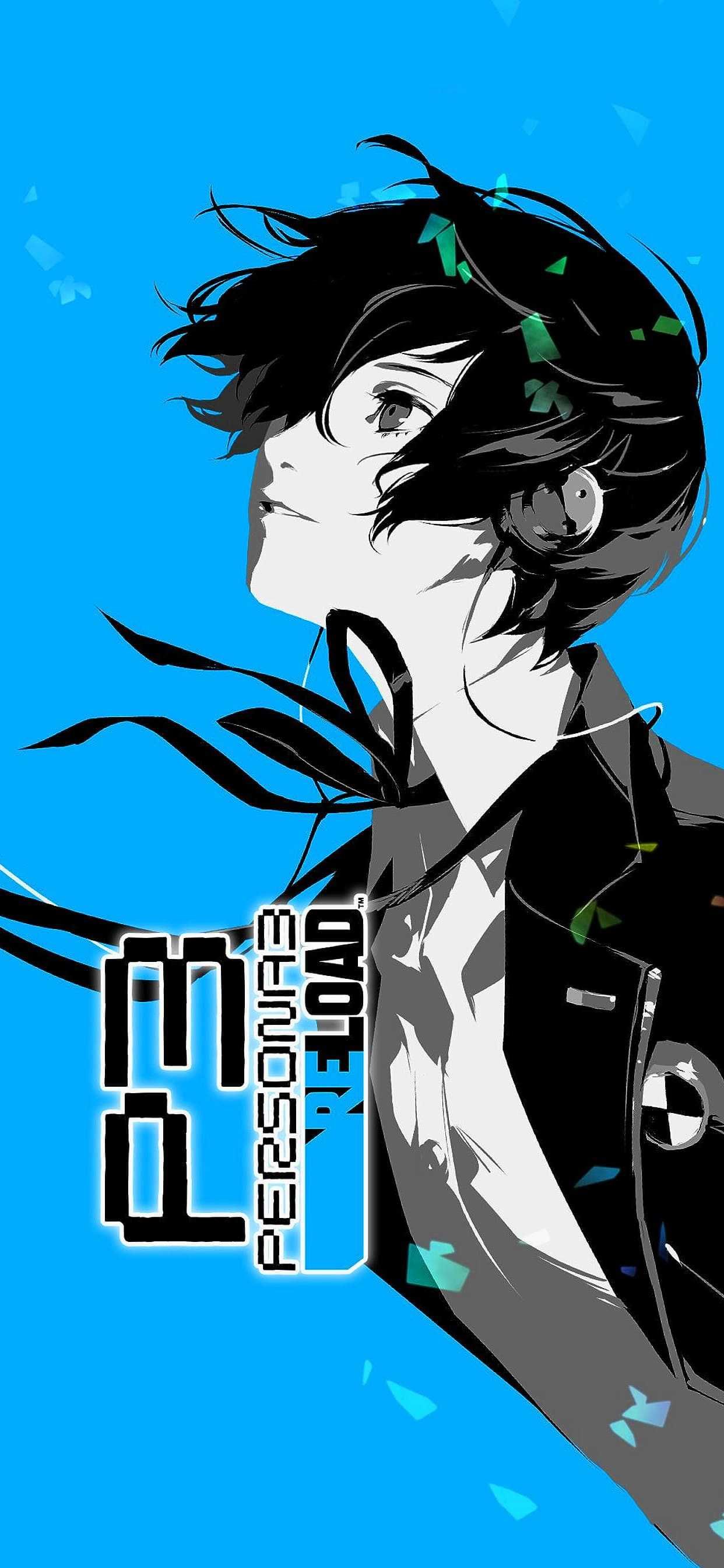 Makoto Yuki, Persona 3 Reload, Profil, Kopfhörer, Blauer Hintergrund, Sperrbildschirm fürs iPhone