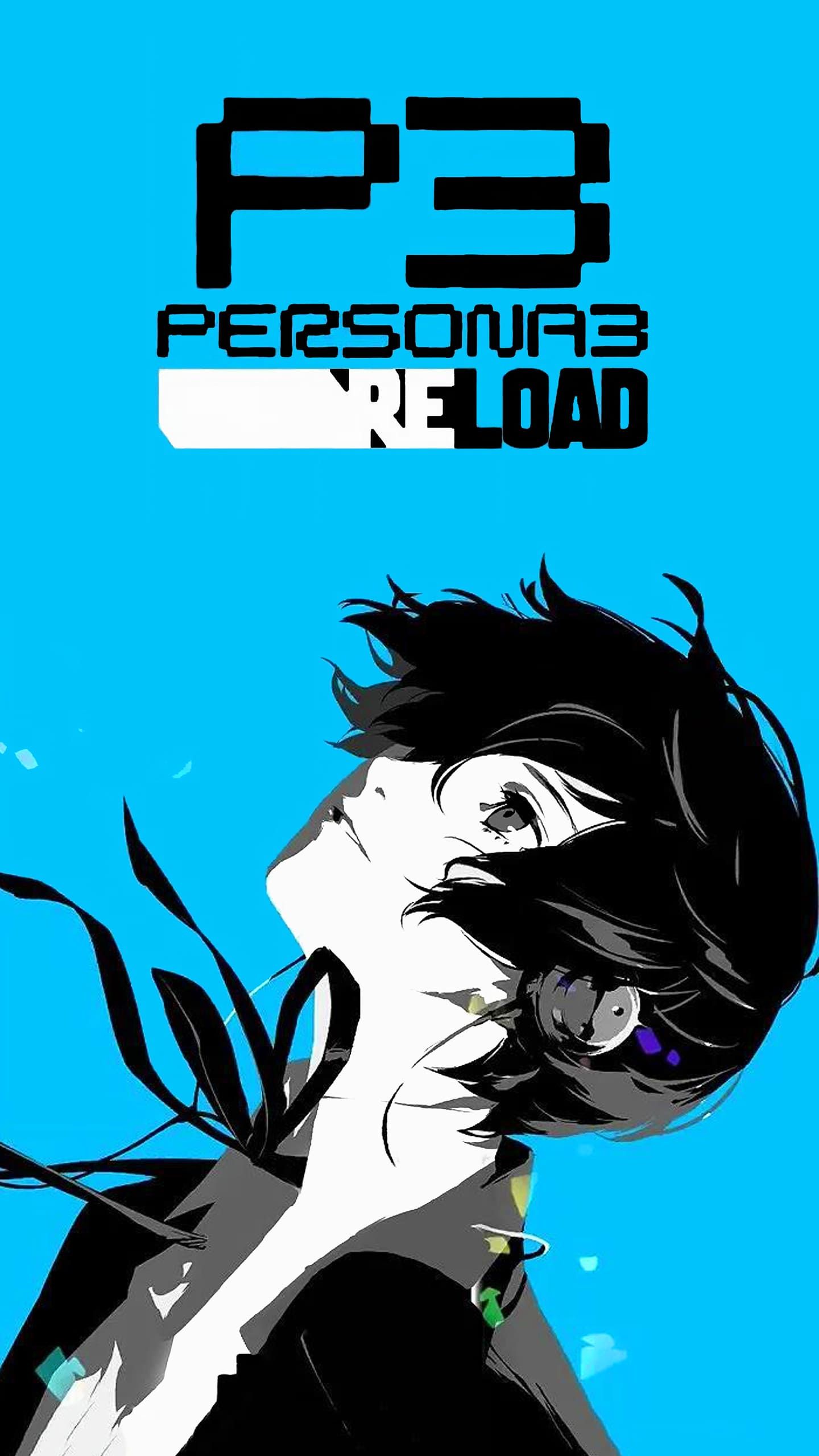 Makoto Yuki, Persona 3 Reload, Logo, Blauer Hintergrund, Kopfhörer, Sperrbildschirm fürs iPhone