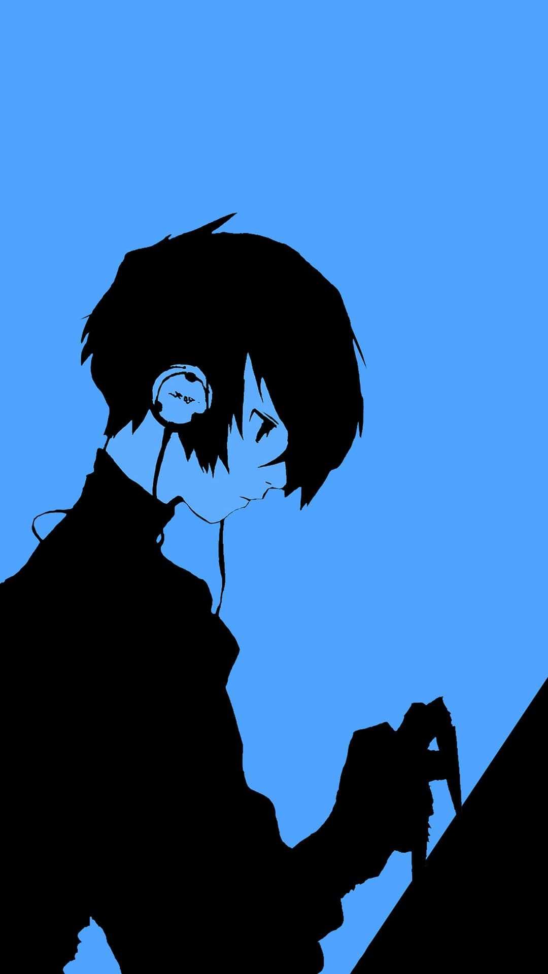 Makoto Yuki, Silhouette, Persona 3 Reload, Blau, Minimalistisch, Full HD, iPhone-Hintergrundbild