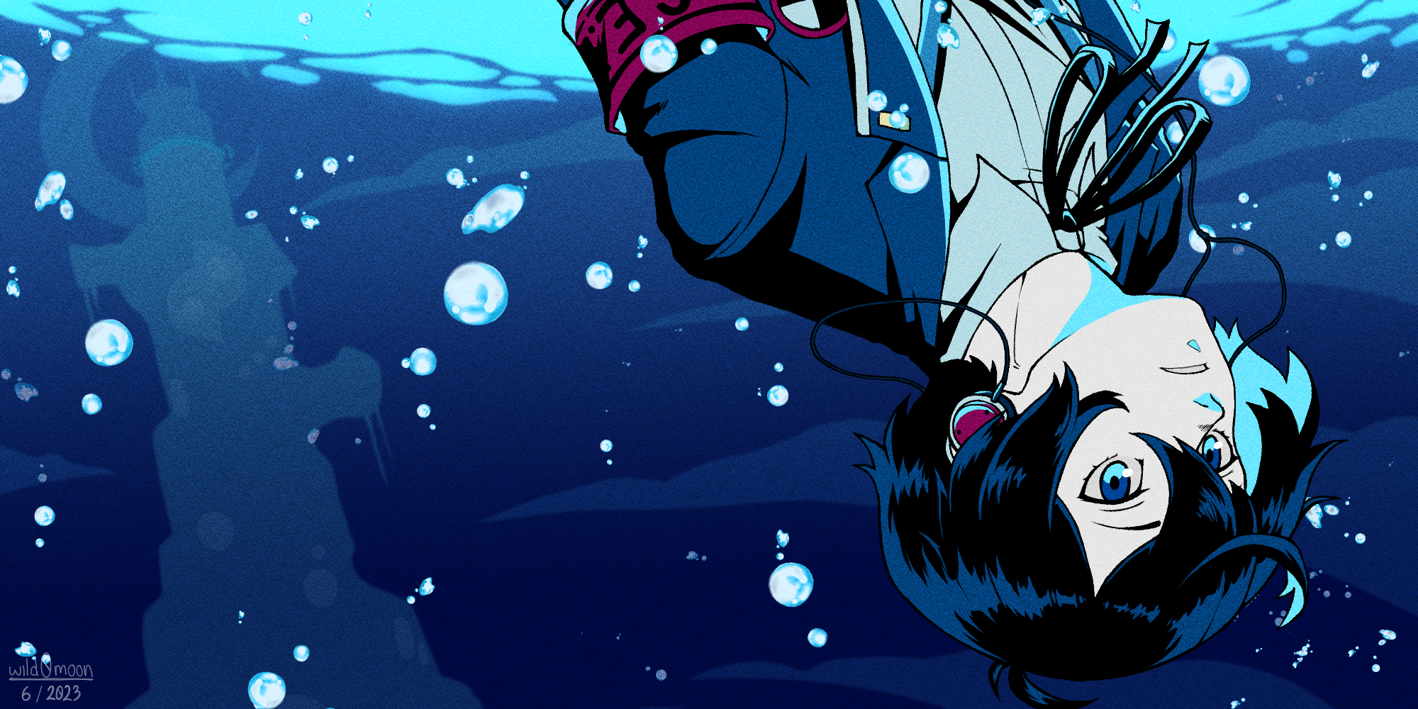 Makoto Yuki, Persona 3 Reload, Unter Wasser, Kopfüber, Luftblasen, Full-HD-Hintergrundbild für PC