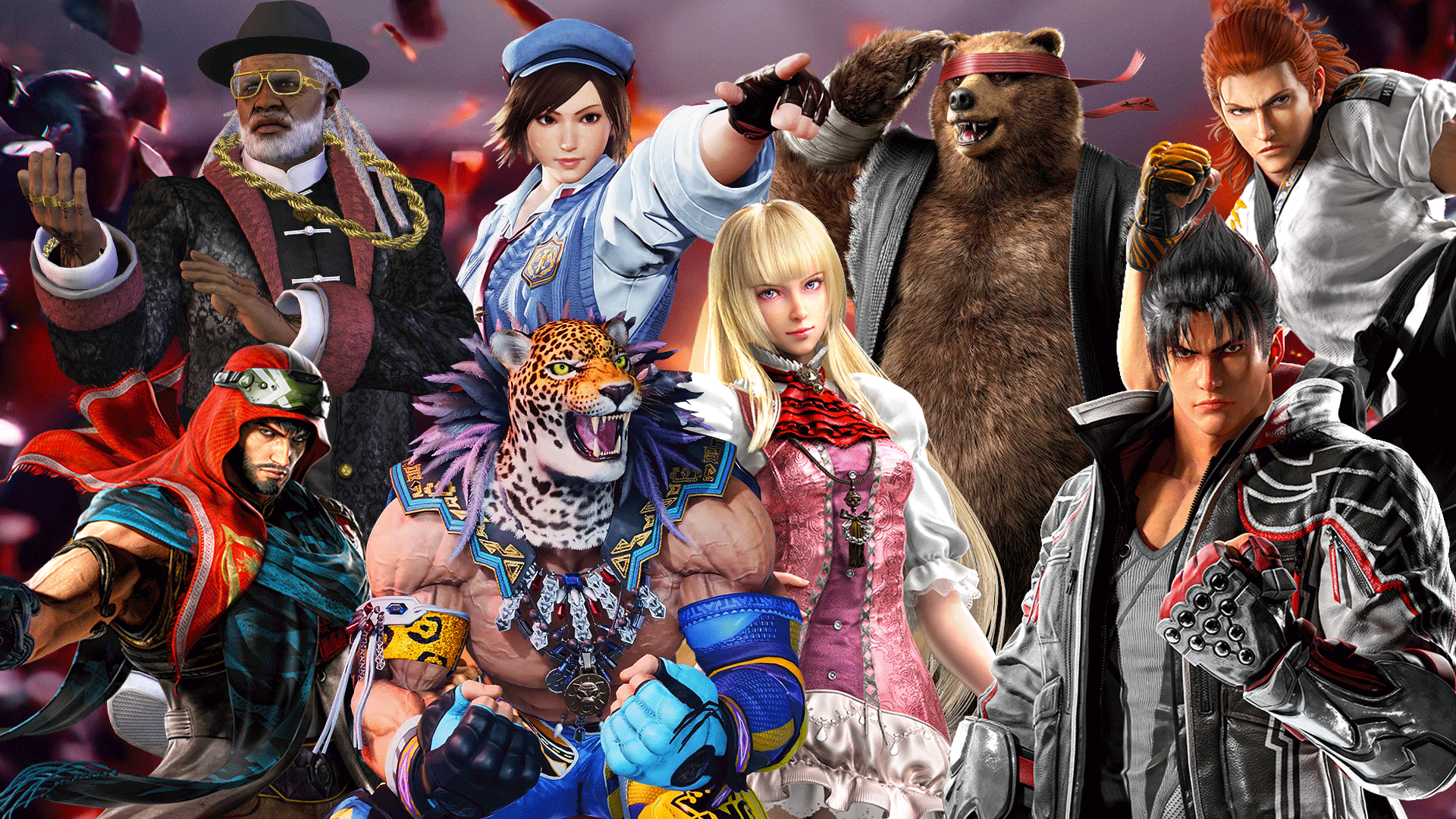 Tekken 8, Jin Kazama, Kuma, King, Lili, Charaktere, Full HD, Desktop-Hintergrund für Windows