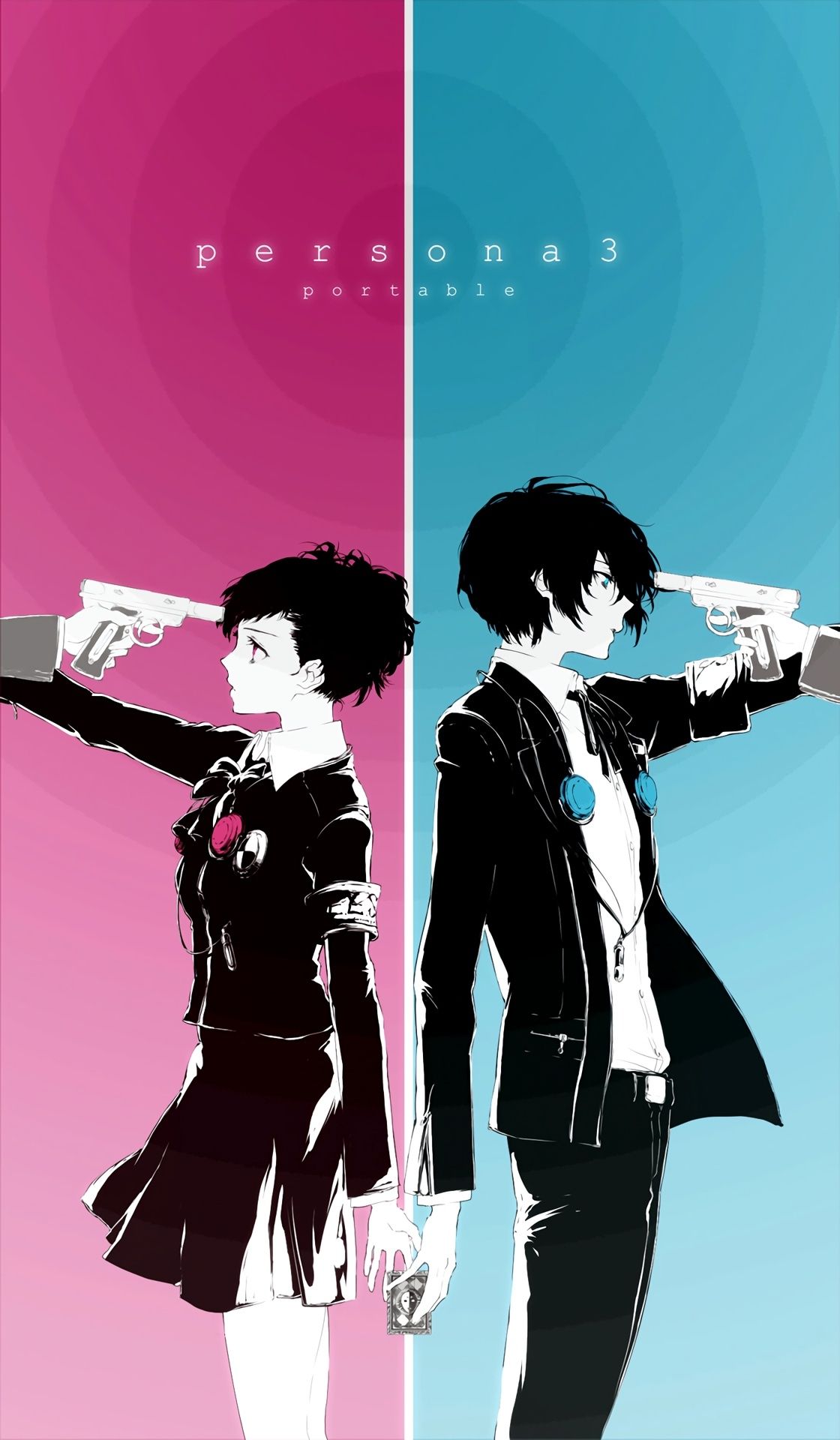 Kotone Shiomi, Makoto Yuki, Persona 3 Portable, Rosa Blau, Schuluniform, Hintergrundbild fürs Handy
