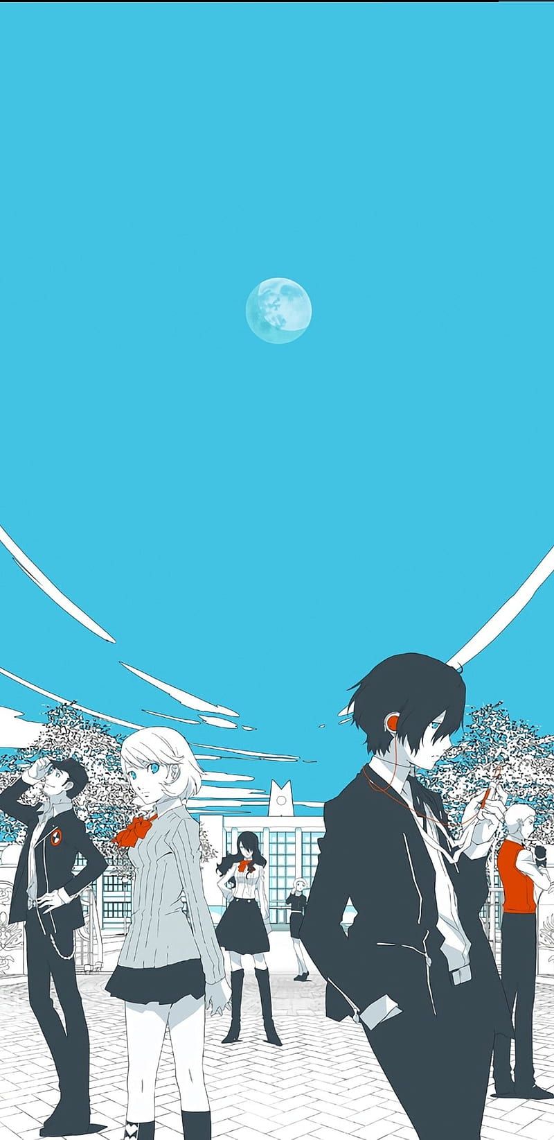 Persona 3 Reload, Makoto Yuki, SEES, Gruppe, Hellblau, Hintergrundbild für iPhone und Android