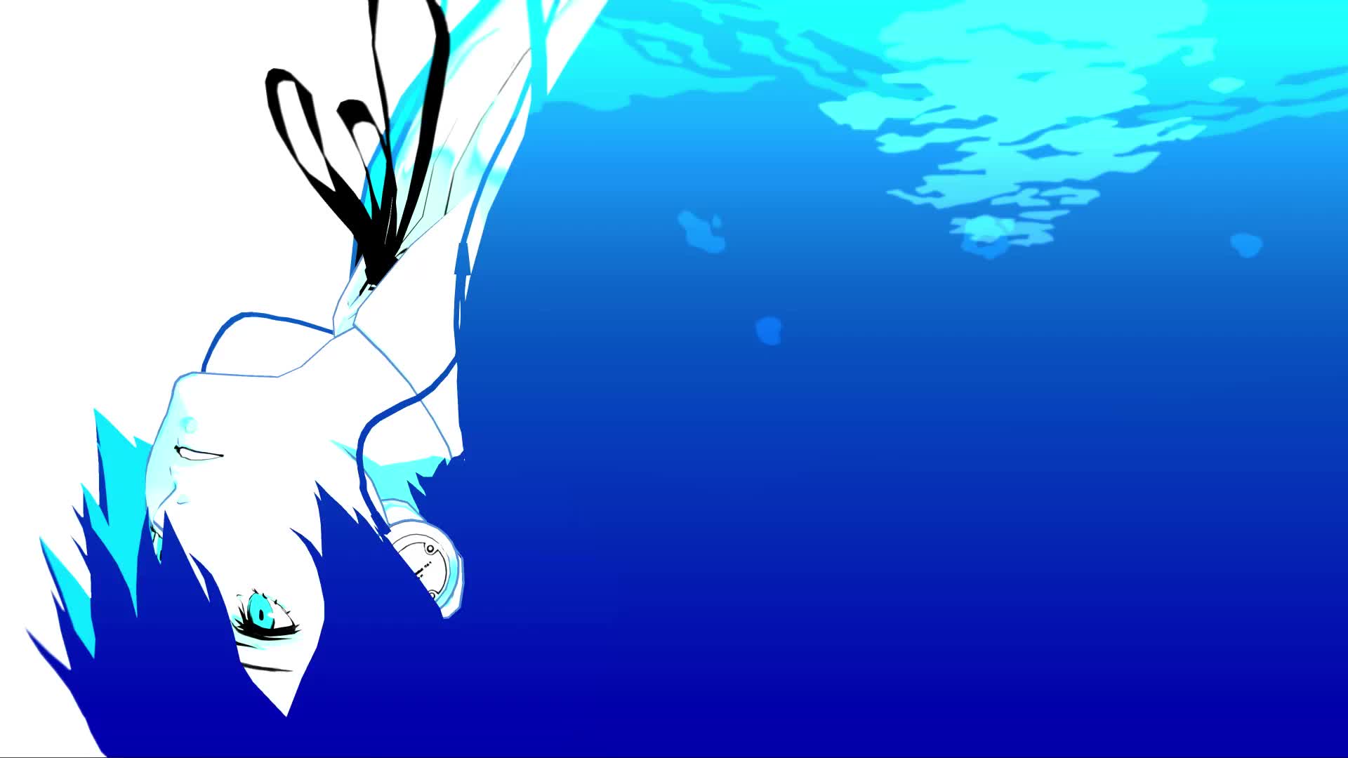 Makoto Yuki, Persona 3 Reload, Unter Wasser, Kopfüber, Blauer Farbverlauf, 1920x1080, PC-Hintergrundbild