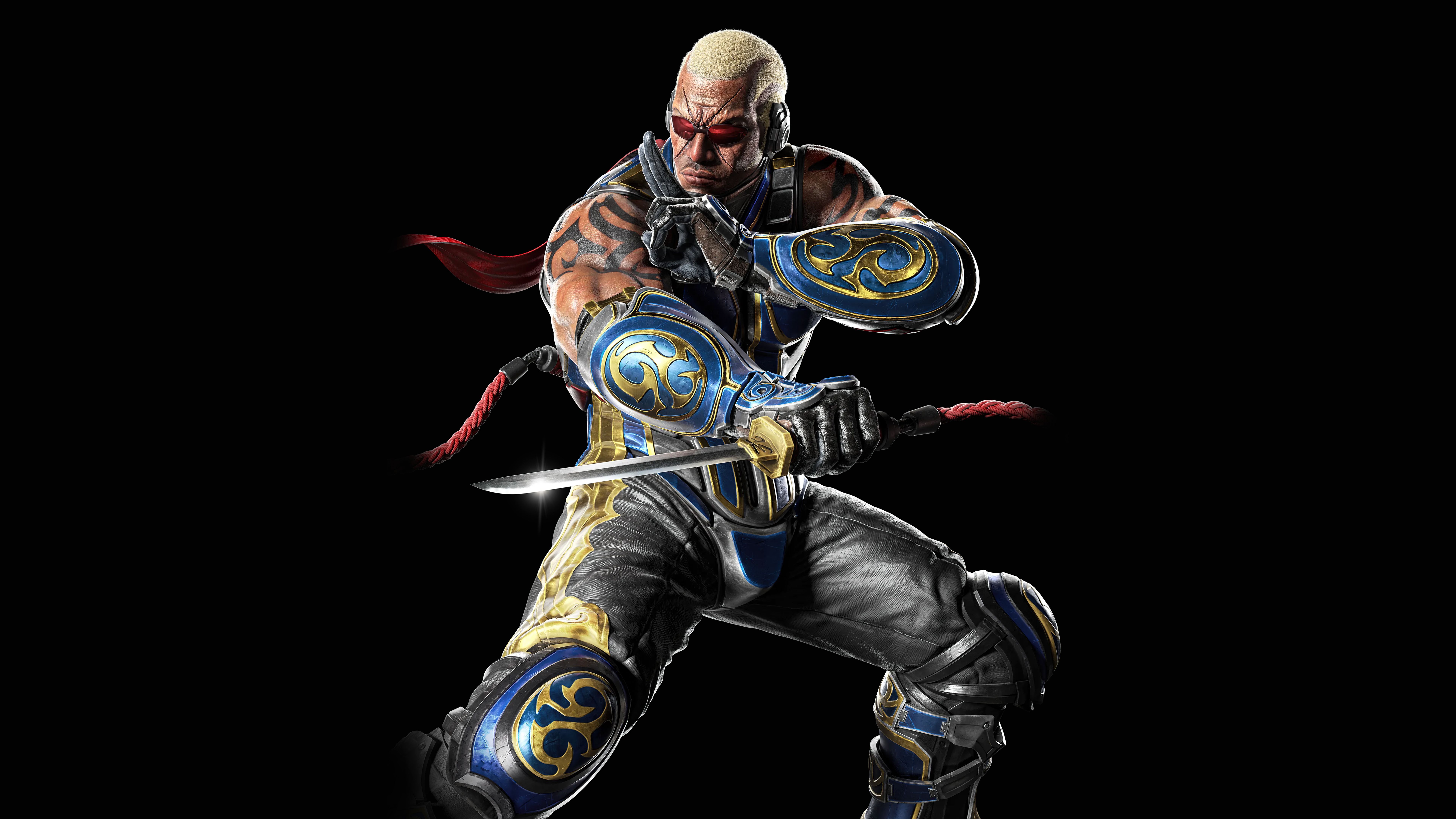 Tekken 8, Ninja, Klingen, Kampfpose, Schwarzer Hintergrund, 8K Wallpaper