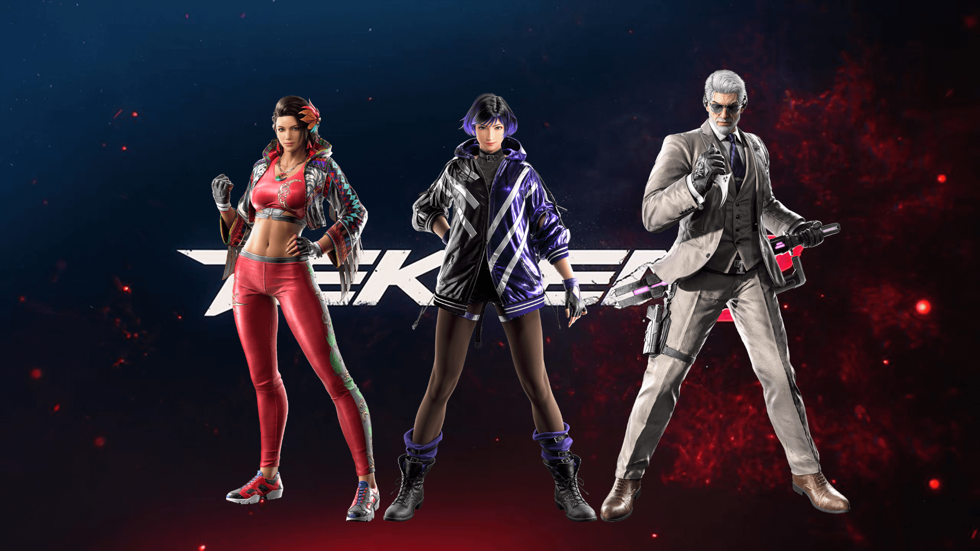 Tekken 8, Reina, Victor Chevalier, Logo, Charaktere, 16:9, Full-HD-Hintergrundbild für den Desktop