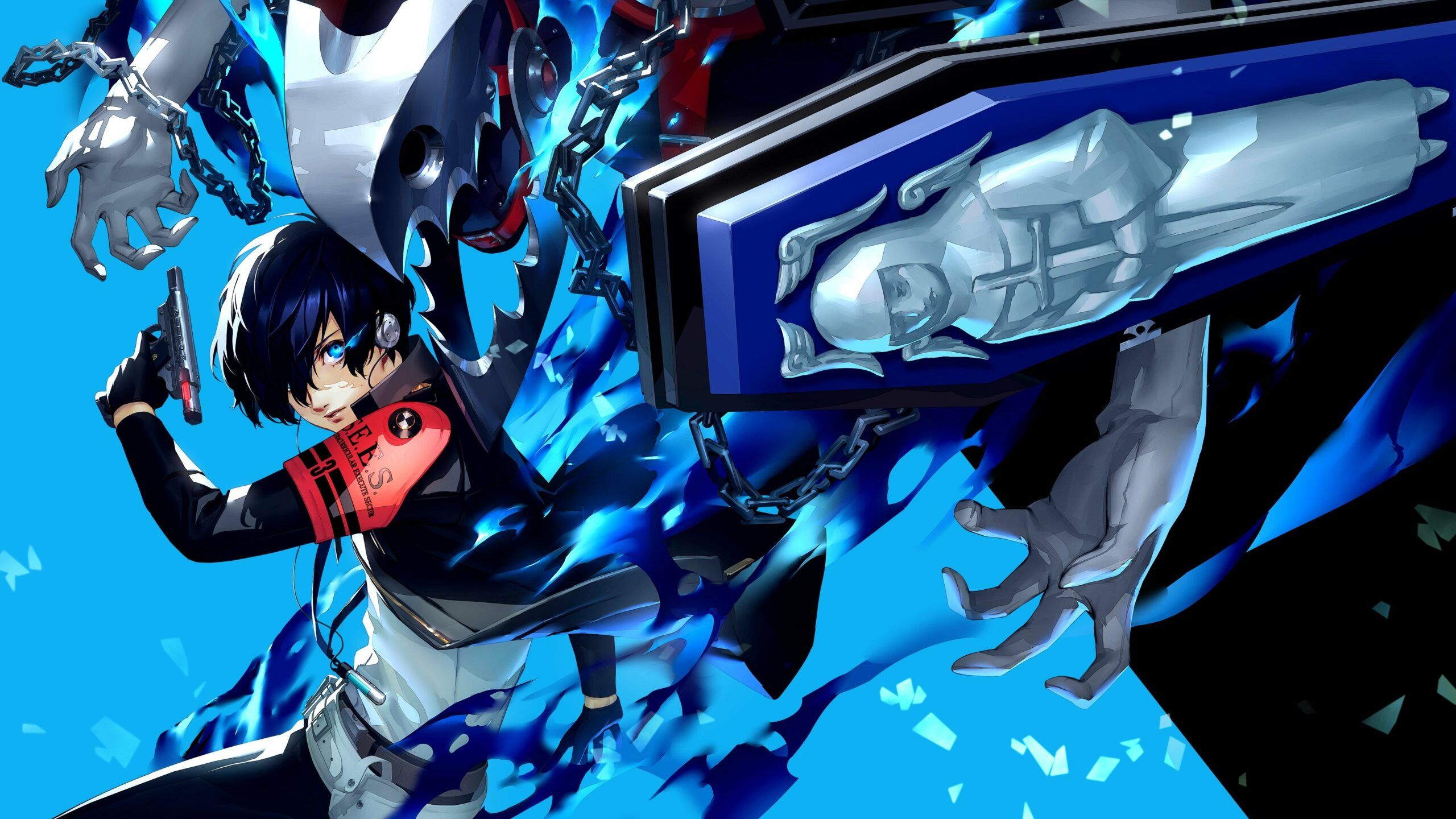 Makoto Yuki, Persona 3 Reload, Evoker, Ketten, Sarg, Blaue Töne, 2K, Breitbild-Hintergrundbild