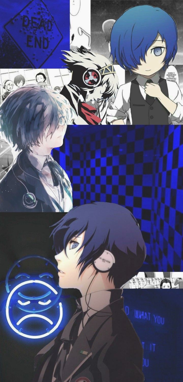 Persona 3 Reload, Makoto Yuki, Collage, Blaue Töne, Videospiel, HD, iPhone-Hintergrundbild
