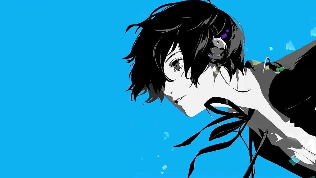 Makoto Yuki, Persona 3 Reload, Kopfhörer, Profil, Hellblau, Hintergrund
