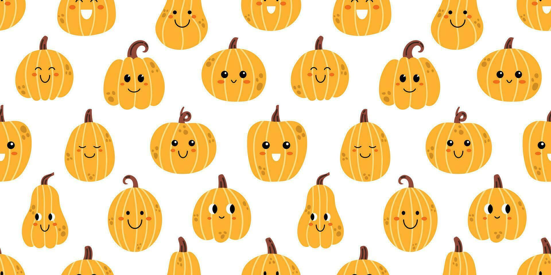 Kürbismuster, Kawaii, Weißer Hintergrund, Gelb, Niedlich, Full HD Wallpaper