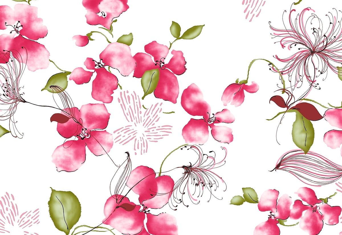 Pinke Blüten, Lilien, Blumenmuster, Weißer Hintergrund, Wallpaper