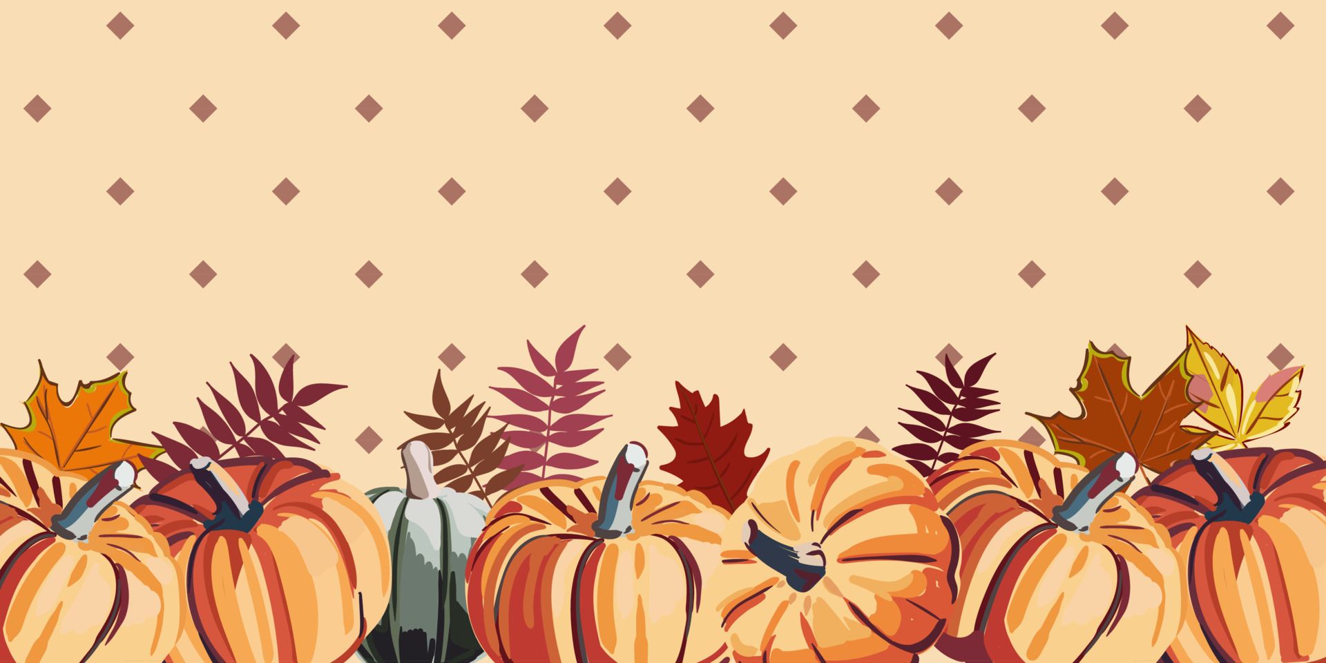 Kürbisse, Herbstblätter, Bordüre, Beige, Punkte, Full HD, Desktop-Hintergrund für Windows