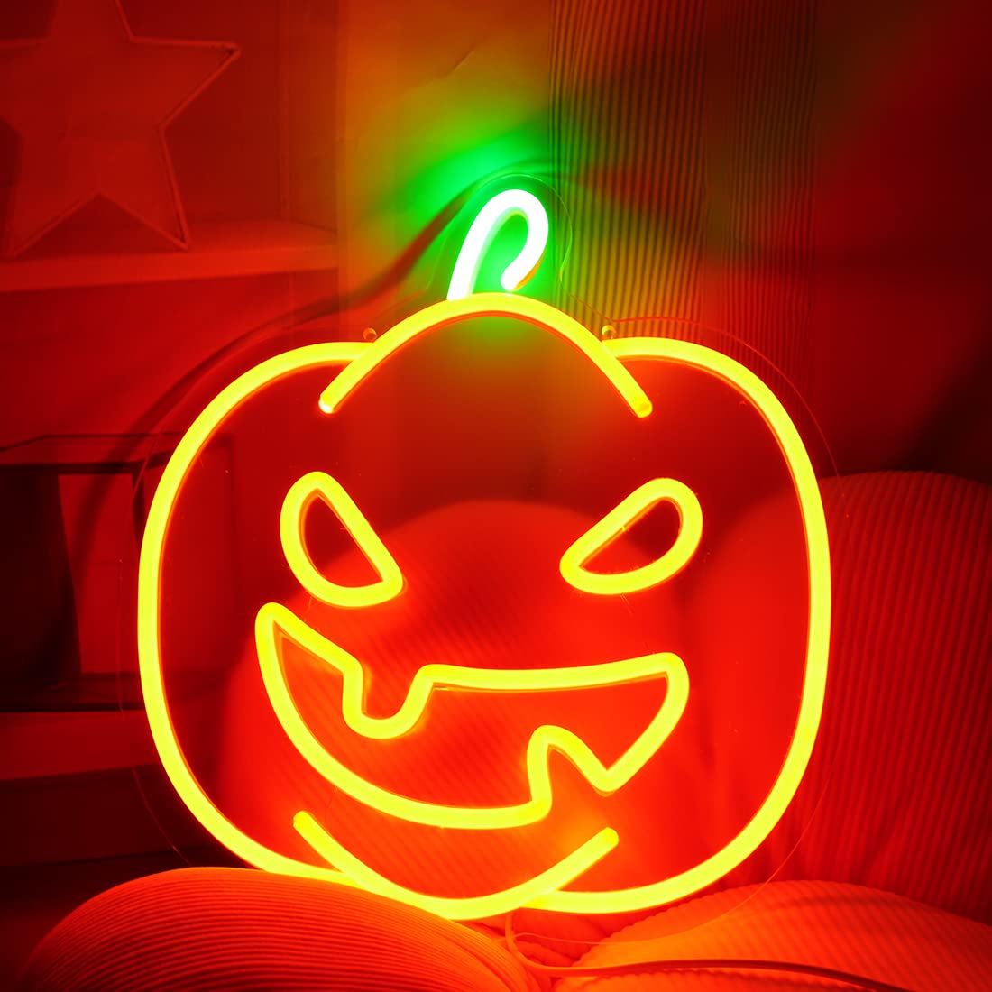 Halloween, Kürbisgesicht, Neonlicht, Rot, Jack-o’-Lantern, Hintergrundbild fürs iPad