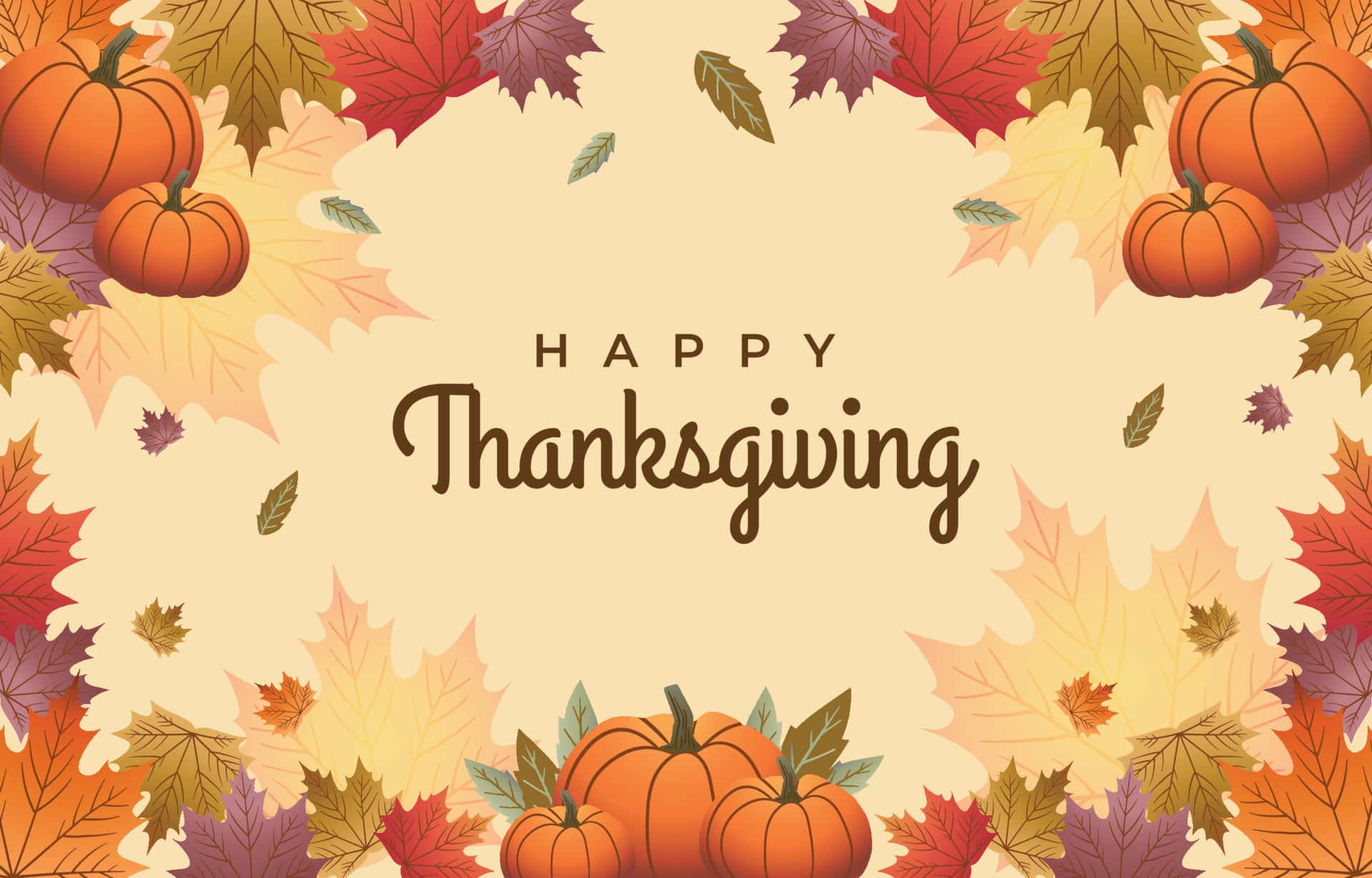 Happy Thanksgiving, Kürbisse, Laubkranz, Rahmen, Beige, Full HD, Desktop-Hintergrund für Windows
