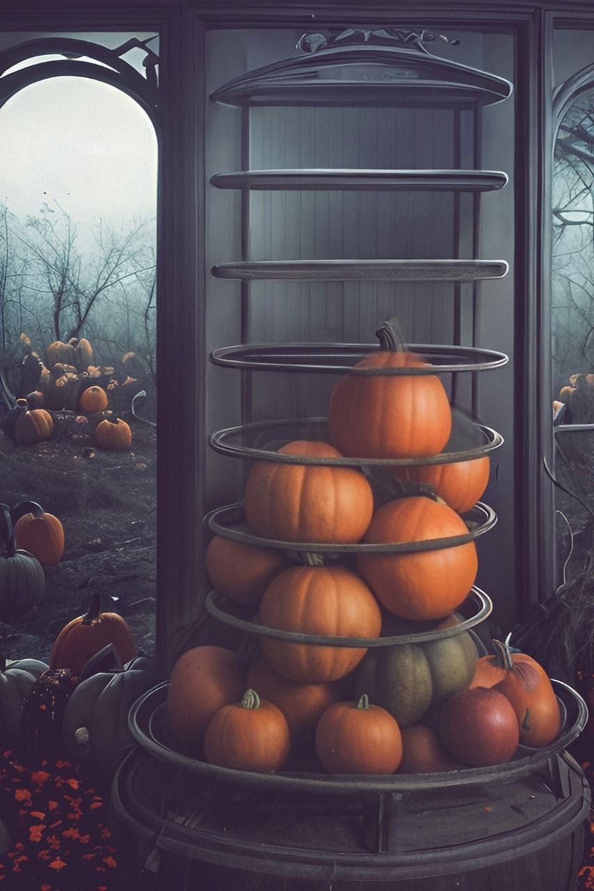 Kürbisse, Regal, Fenster, Dunkel, Herbst, HD, Hintergrundbild fürs Handy