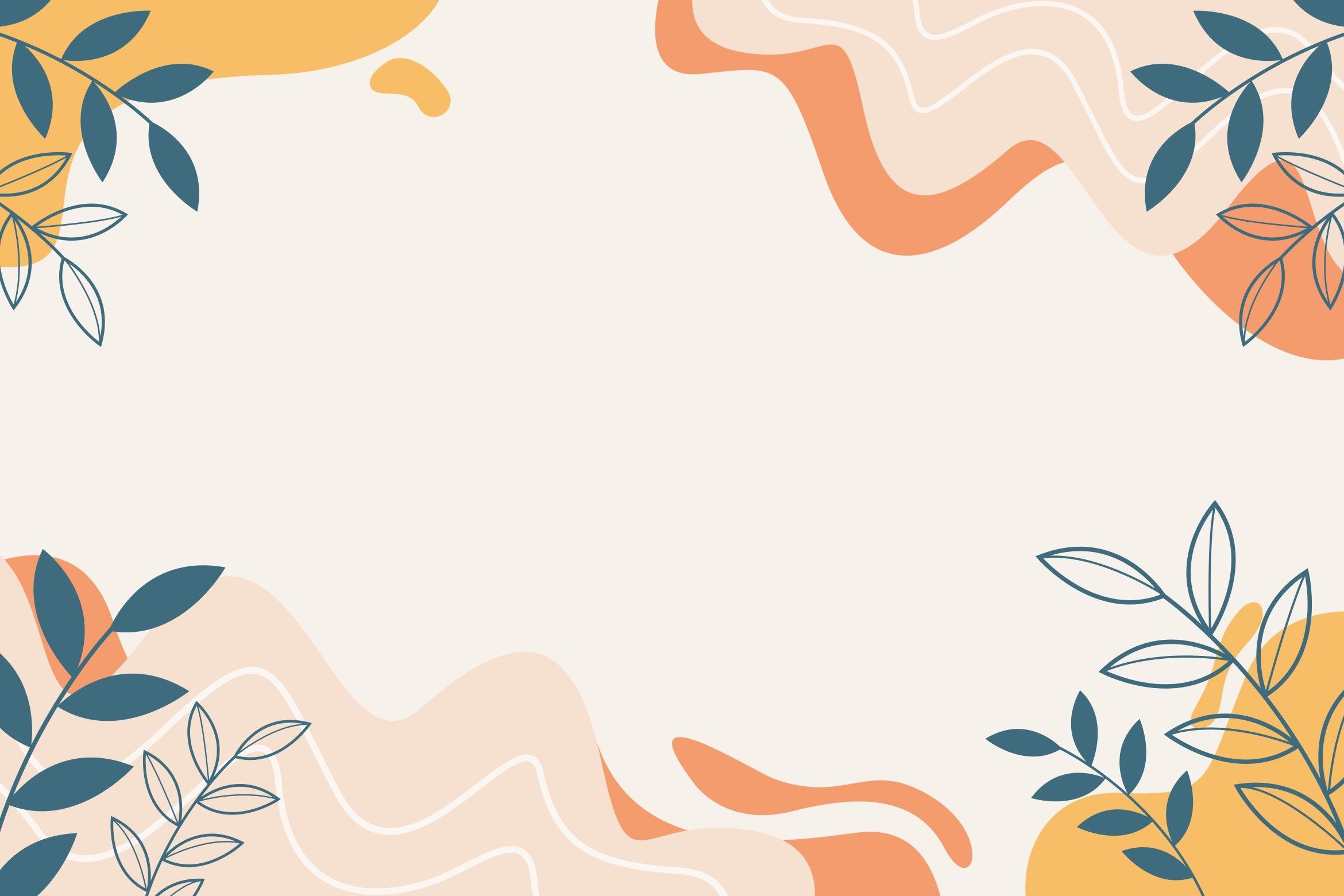 Boho-Rahmen, Blätter, Abstrakte Wellen, Pfirsich, Petrol, Full HD, Laptop-Hintergrundbild