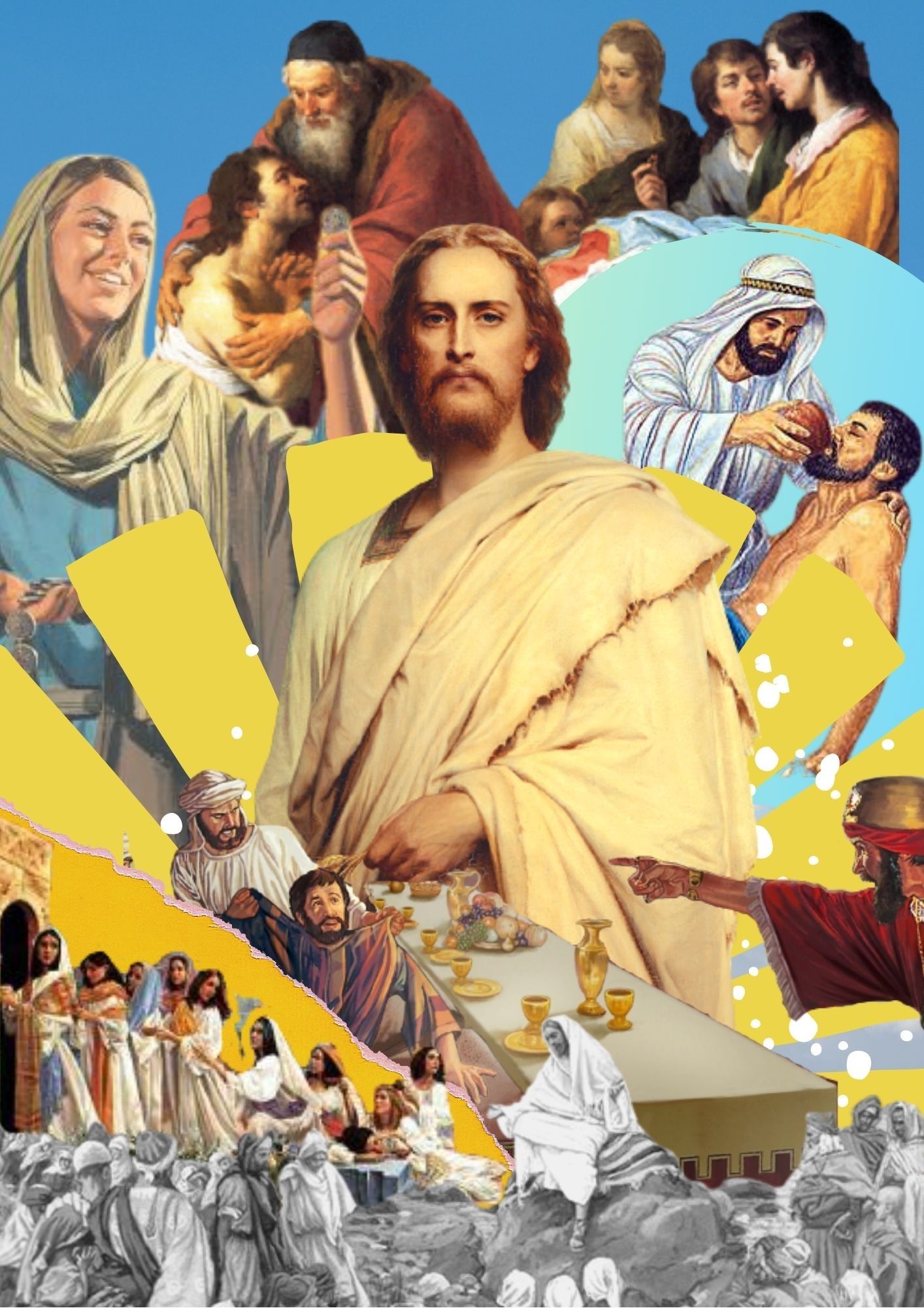 Jesus, Heilige, Collage, Religiöse Kunst, Pop-Art, Hintergrundbild für iPad und Tablet