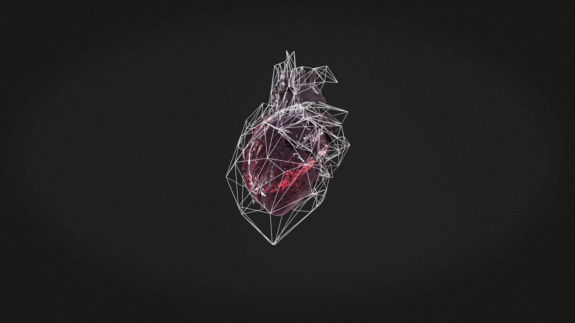 Anatomisches Herz, Polygonal, Schwarzer Hintergrund, Drahtgitter, Rot, Full HD Wallpaper
