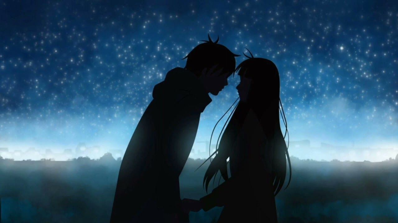 Paar, Silhouetten, Sternenhimmel, Kuss, Nacht, HD, Hintergrund für den Desktop