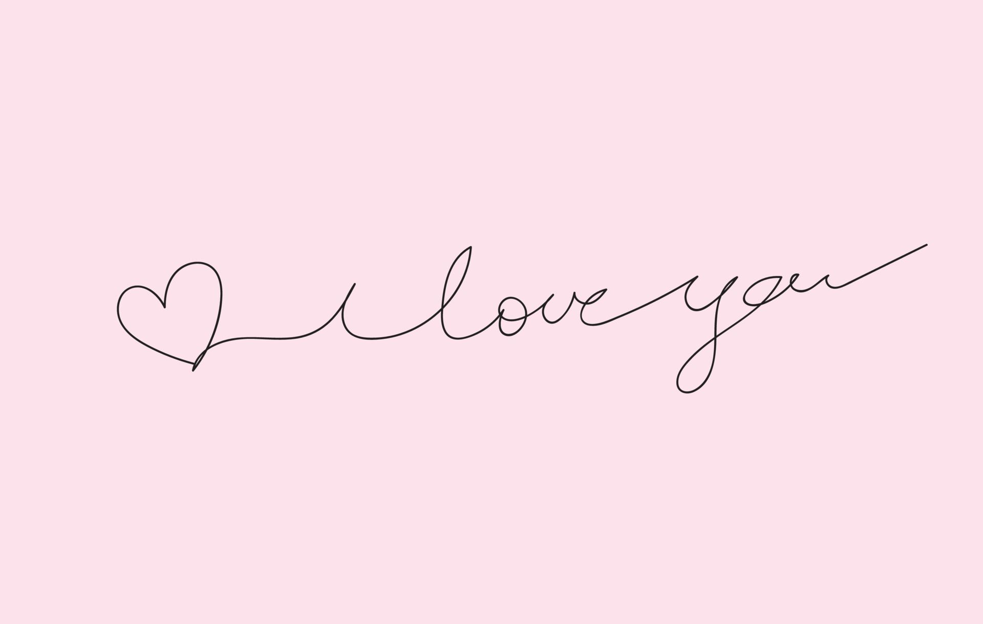 I love you, Herz, Handschrift, Rosa Hintergrund, Linienkunst, Full HD Wallpaper