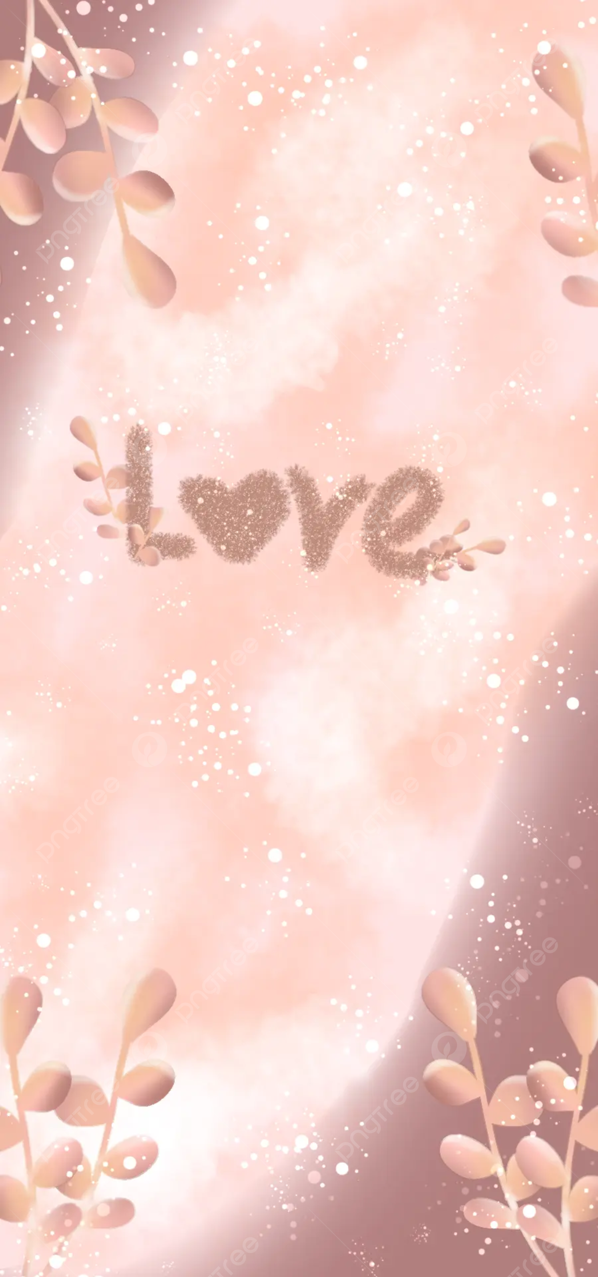 Love, Rosa Ästhetik, Blätter, Schriftzug, Pastell, Hintergrundbild für iPhone und Android