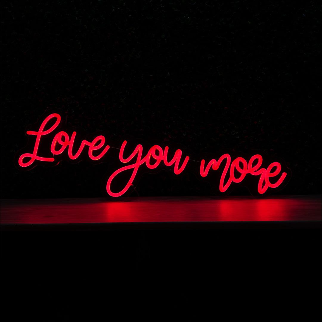 Love you more, Neonschrift, Rot, Schwarzer Hintergrund, Liebe, Wallpaper