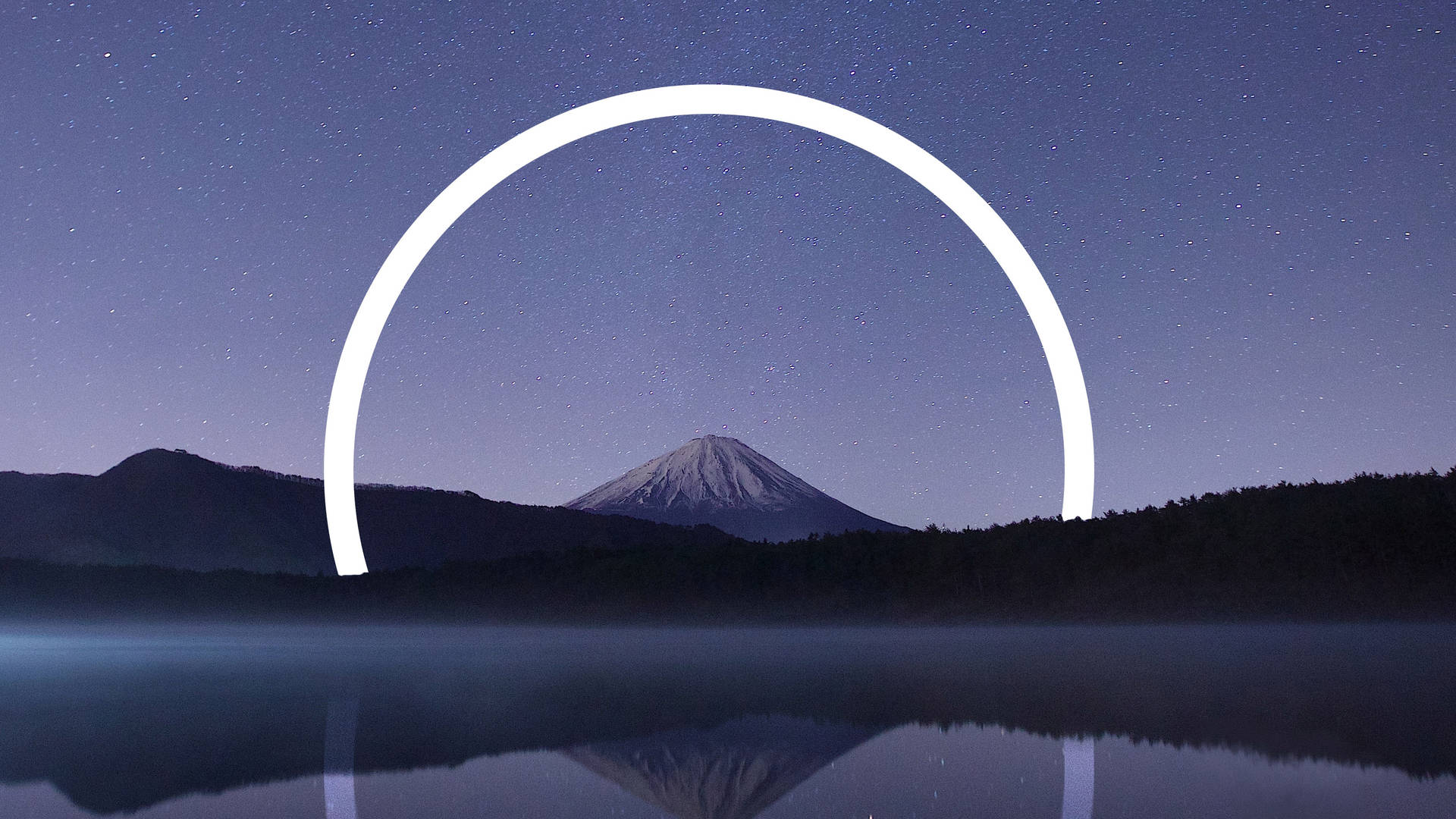 Fuji, Japan, Leuchtender Bogen, See, Nacht, Minimalistisch, Full HD, Laptop-Hintergrundbild