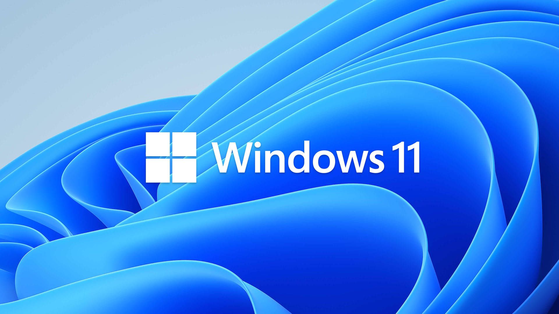 Windows 11, Windows-Logo, Schriftzug, Blaue Wellen, 1920x1080, Full-HD-Hintergrundbild für PC