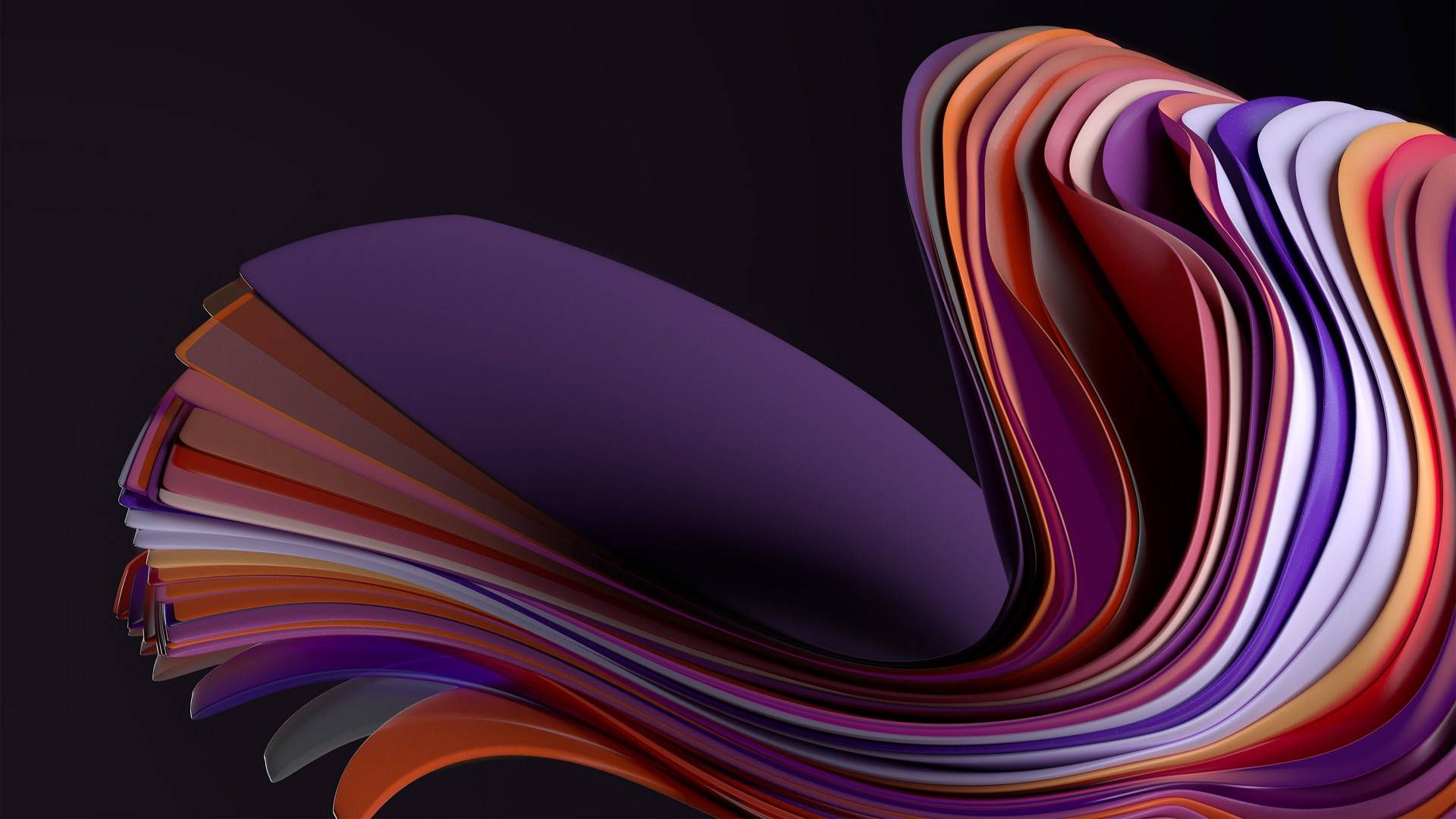 Windows 11, Bunte Schichten, Abstrakt, Dunkler Hintergrund, Wellen, Full HD Wallpaper