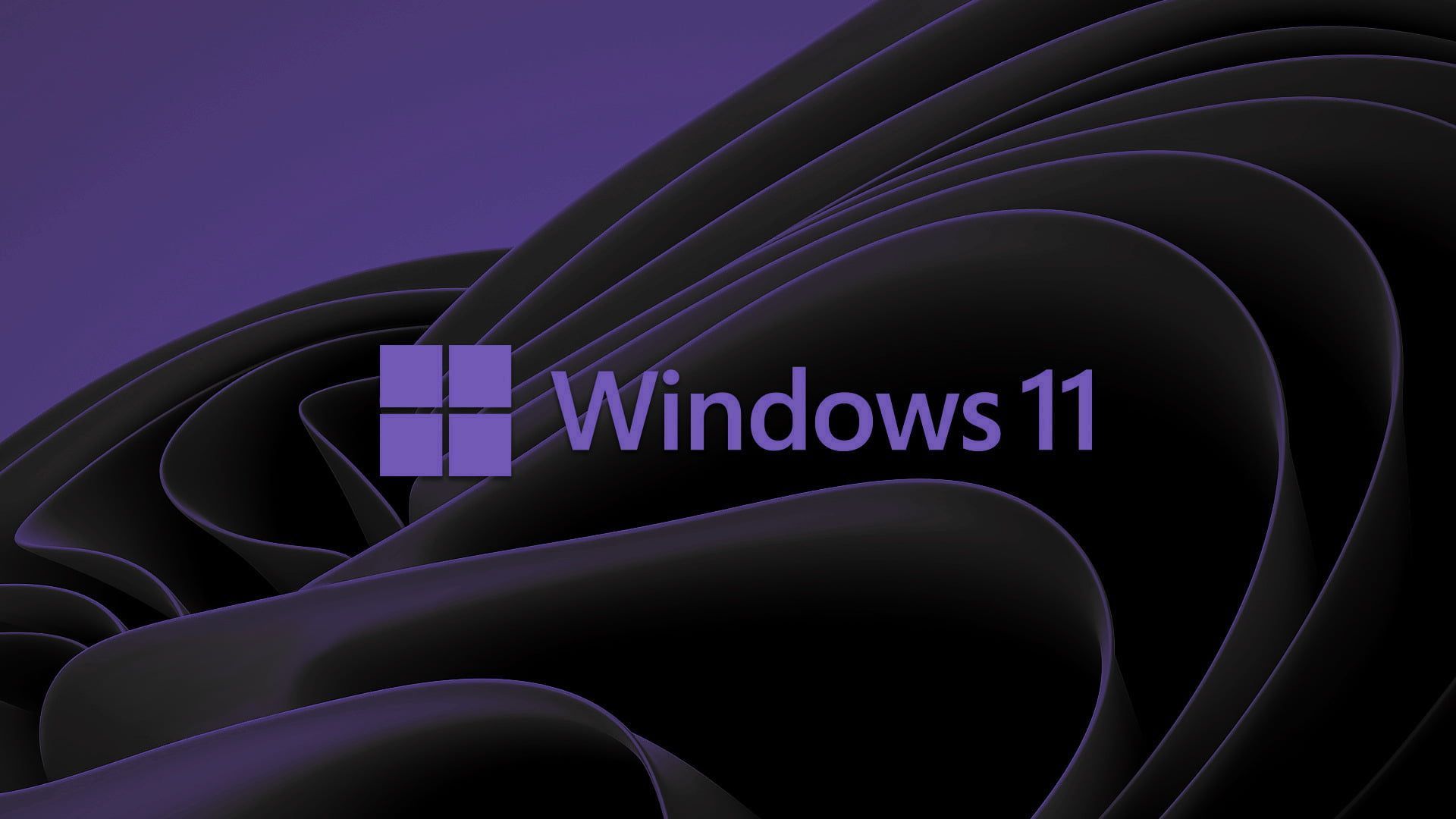 Windows 11, Windows-Logo, Schriftzug, Dark Mode, Lila, 16:9, Full-HD-Hintergrundbild für den Desktop