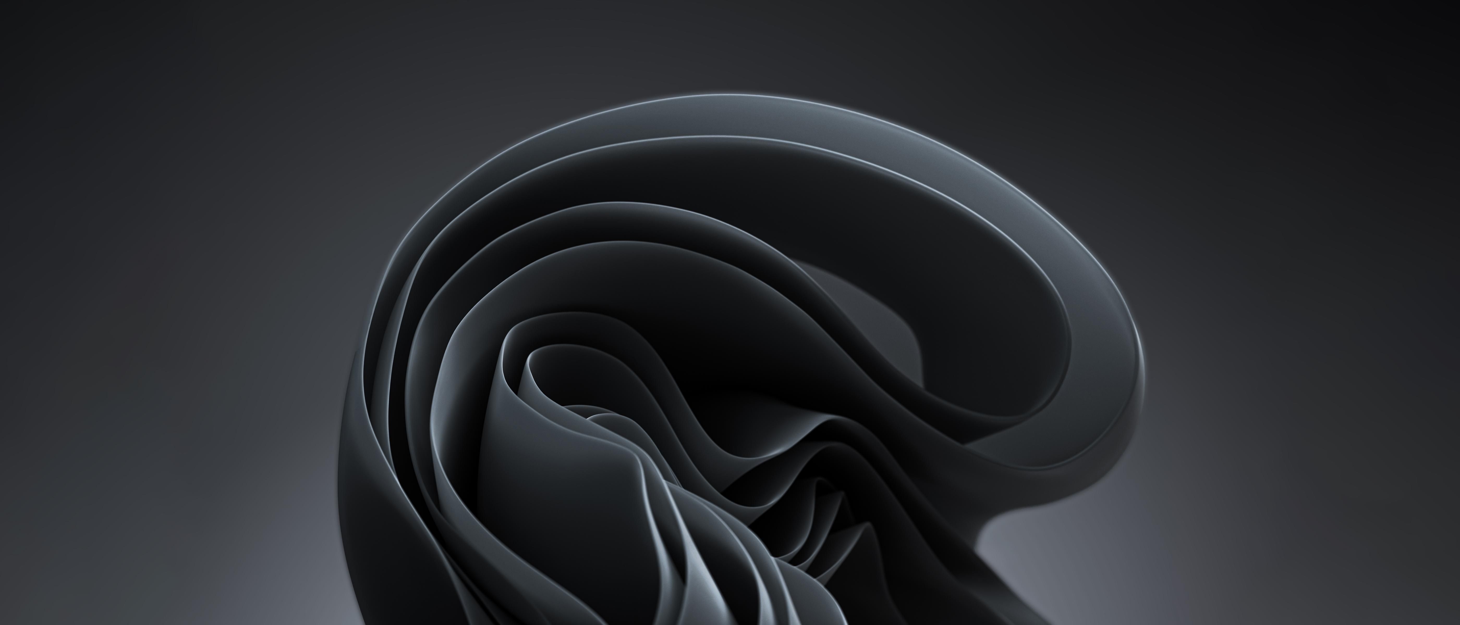 Windows 11, Bloom, Schwarz, Grau, Dark Mode, 21:9, 5K-Hintergrundbild für den Desktop