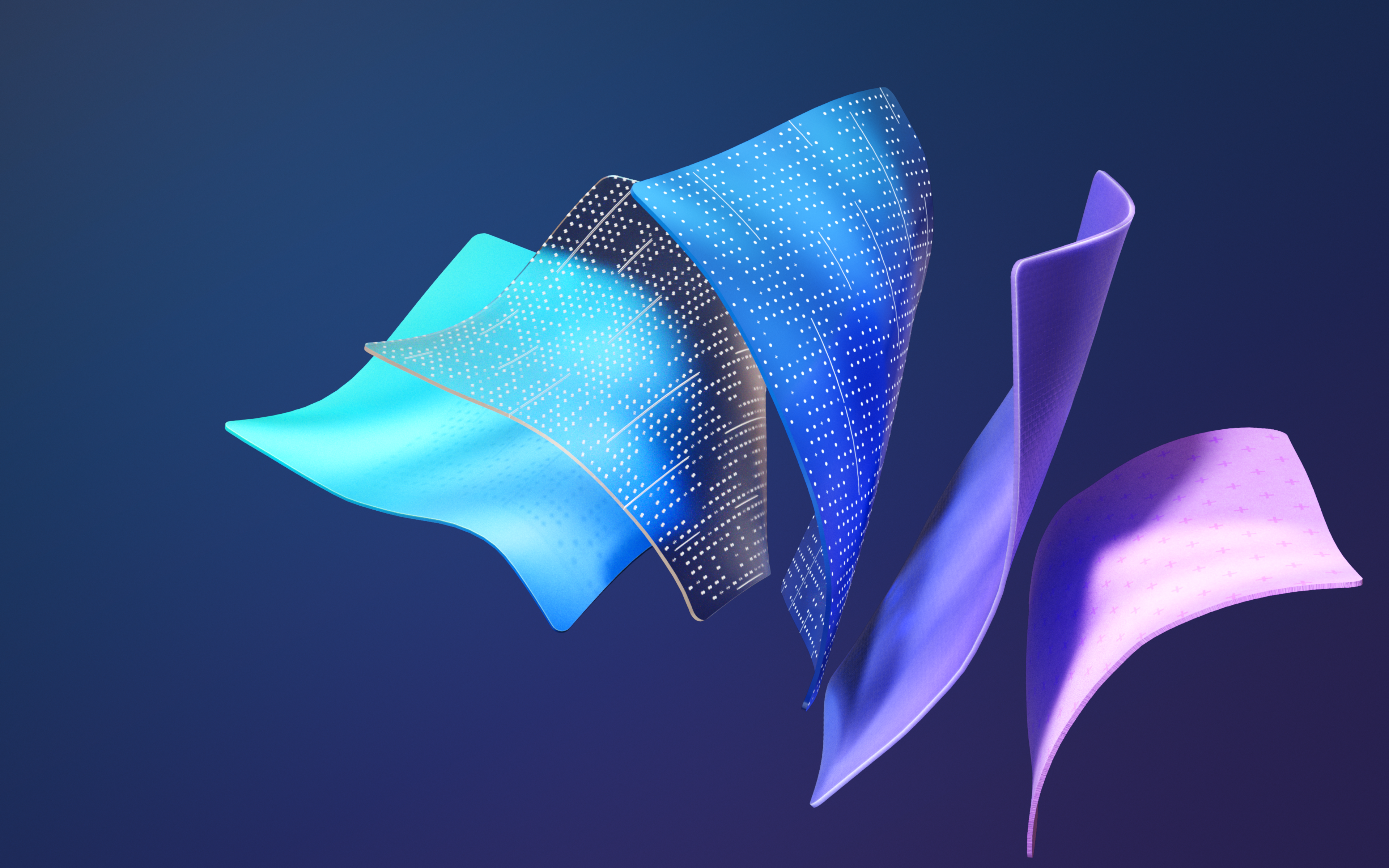 Fliegende Tücher, 3D-Kunst, Blau, Lila, Abstrakt, 16:10, 4K-Hintergrundbild für den Desktop