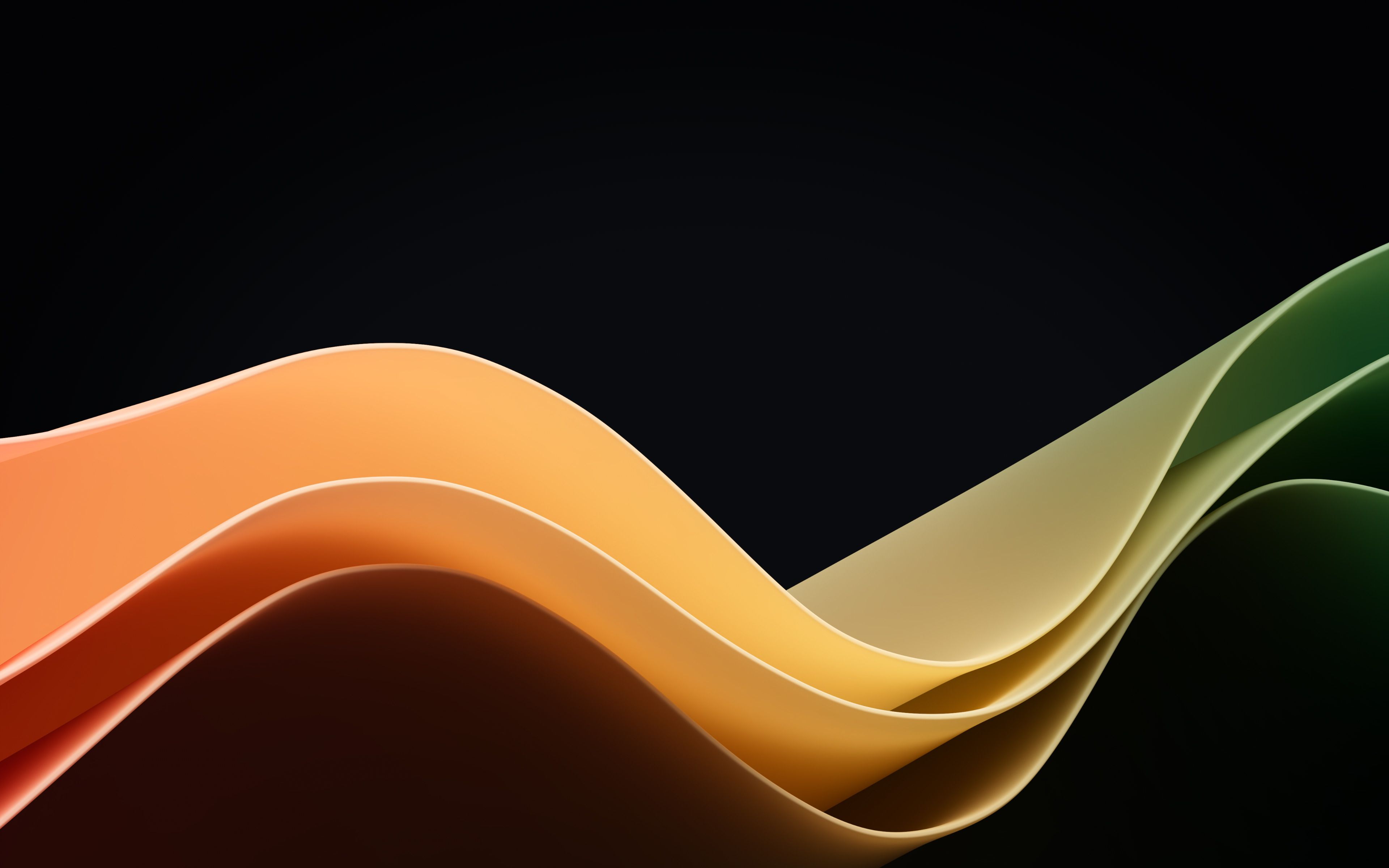 Welle, Orange, Gelb, Schwarzer Hintergrund, Abstrakt, 4K Wallpaper