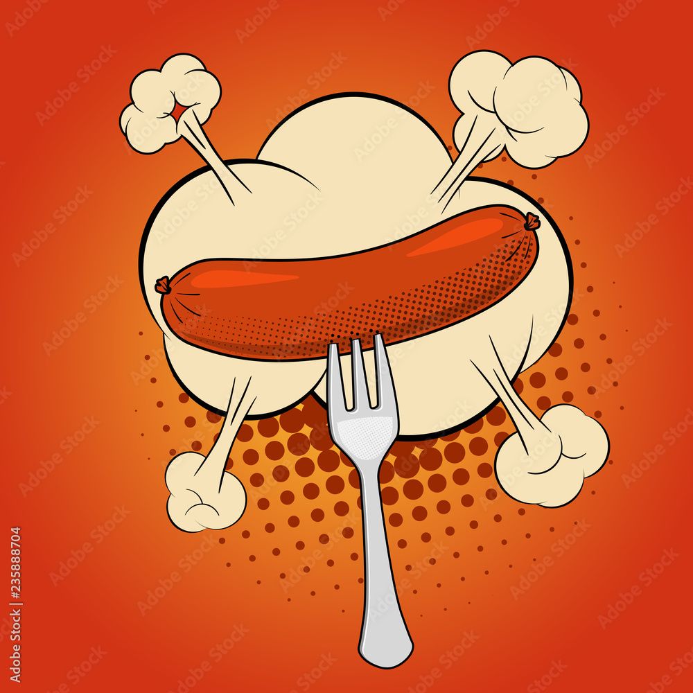 Bratwurst, Gabel, Pop-Art, Comic, Orange, Hintergrundbild für iPad und Tablet