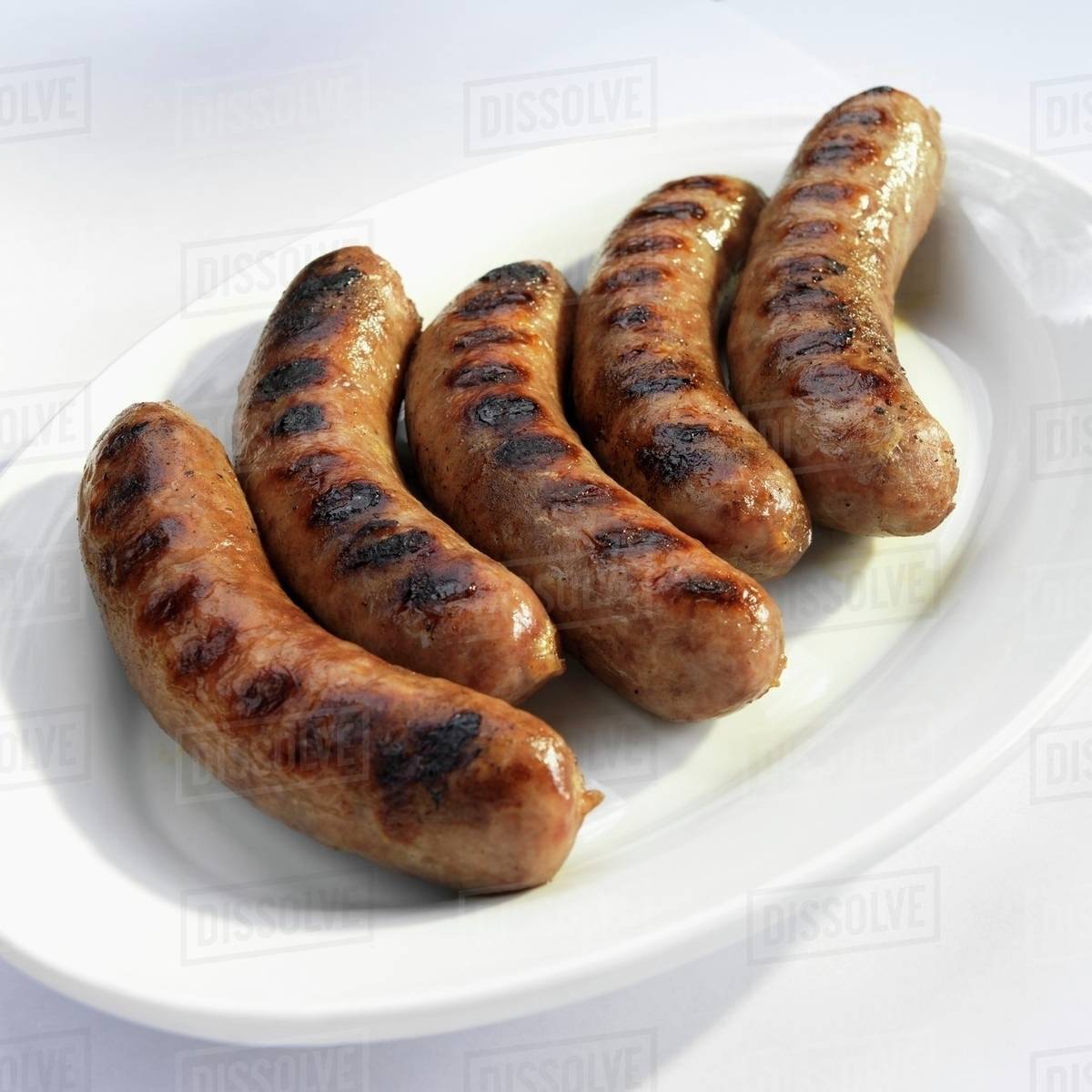Bratwurst, Grillstreifen, Weißer Teller, Hintergrundbild für iPad und Tablet
