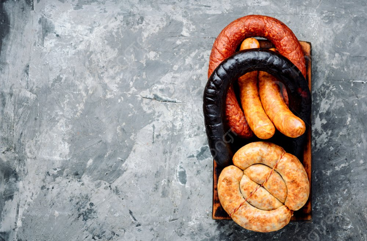 Wurstplatte, Blutwurst, Grillschnecke, Betonoptik, Hintergrund