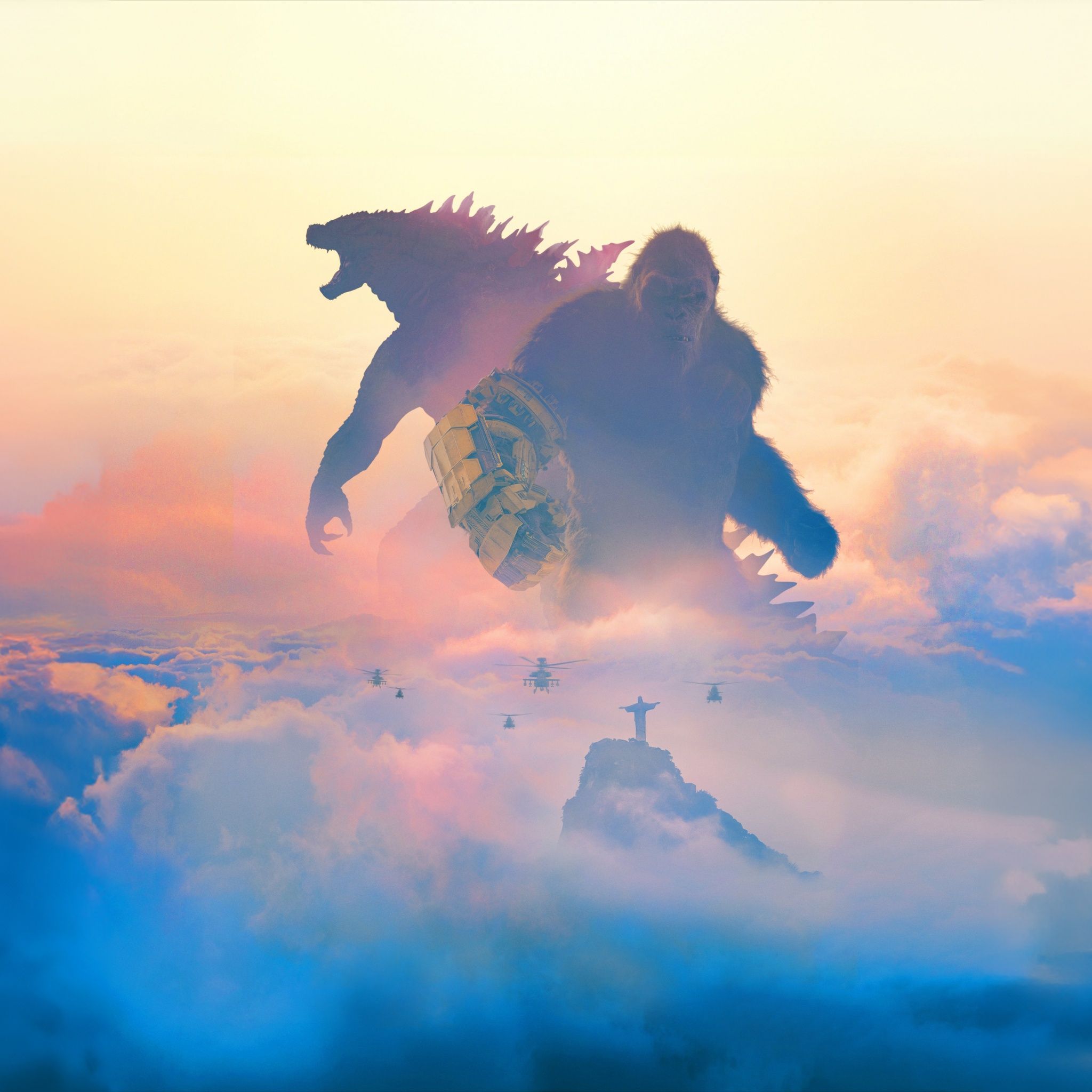 Godzilla, Kong, Godzilla x Kong: The New Empire, Rio de Janeiro, Wolken, Pastellhimmel, iPad-Hintergrundbild