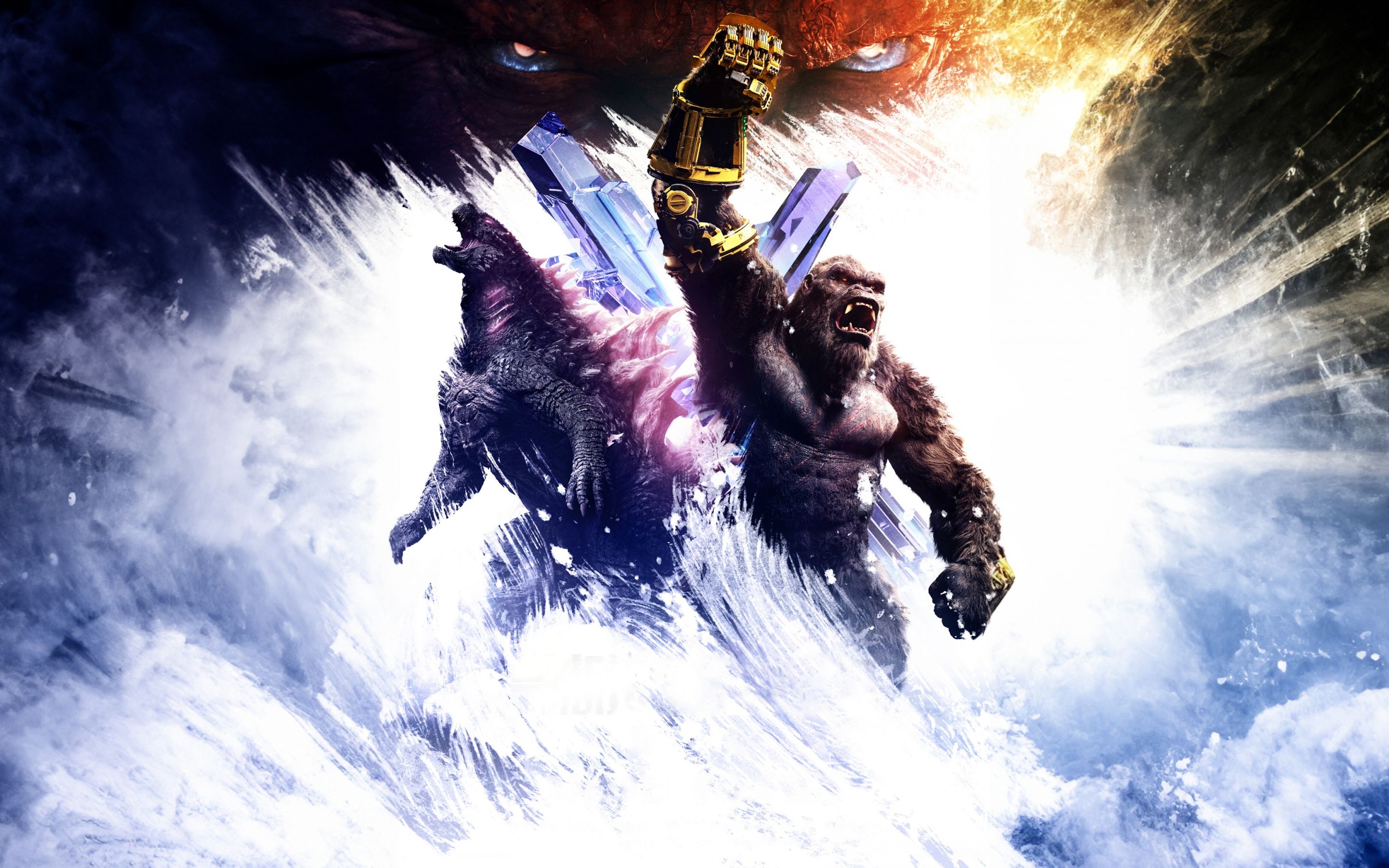 Godzilla, Kong, B.E.A.S.T. Glove, Godzilla x Kong: The New Empire, Kampf, Explosion, 2K-Desktop-Hintergrund