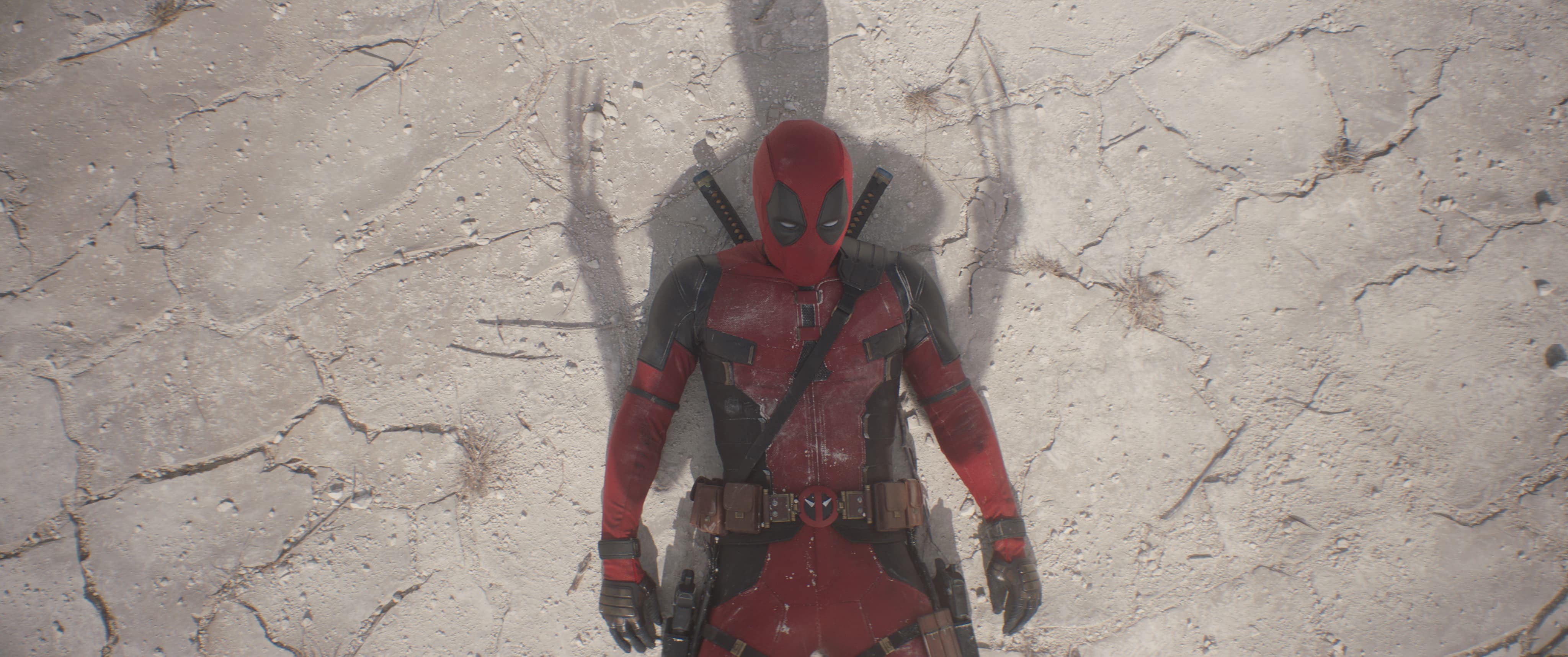 Deadpool, Schatten, Betonwand, Minimalismus, Grau, 21:9, 4K-Hintergrundbild für den Desktop