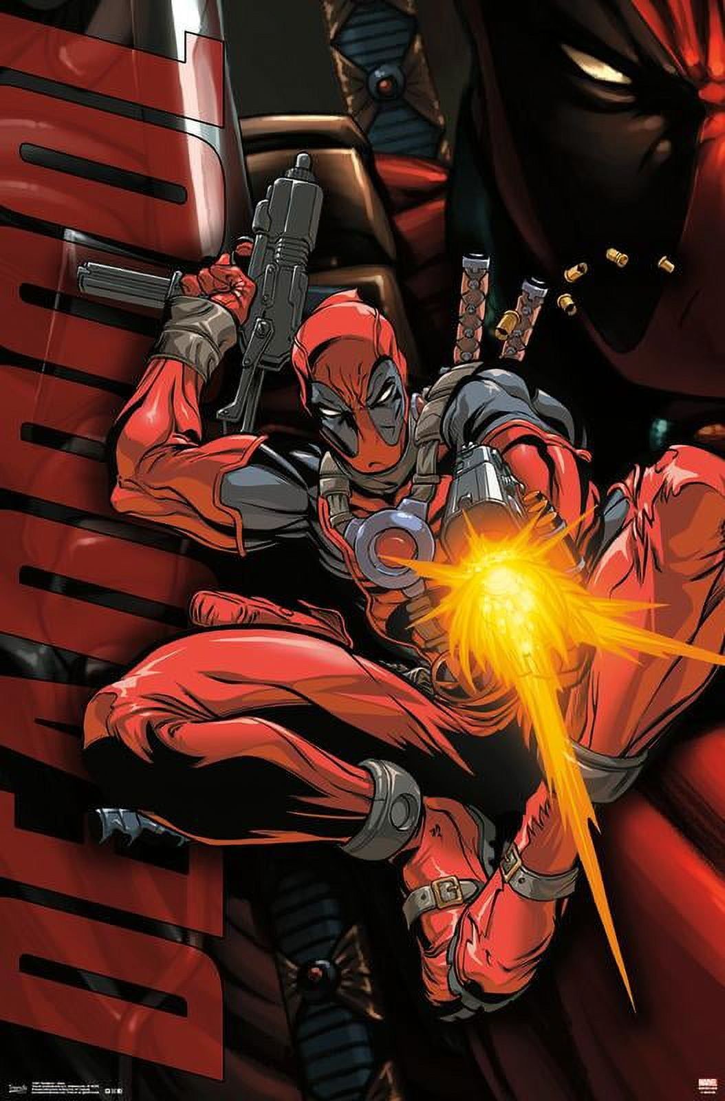 Deadpool, Comic-Stil, Schuss, Mündungsfeuer, Marvel Comics, HD, Handy-Hintergrundbild