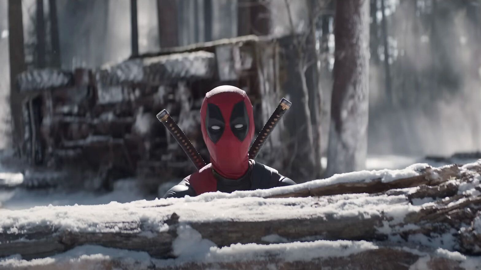 Deadpool, Schnee, Wald, Autowrack, Filmszene, HD, Hintergrundbild für den PC