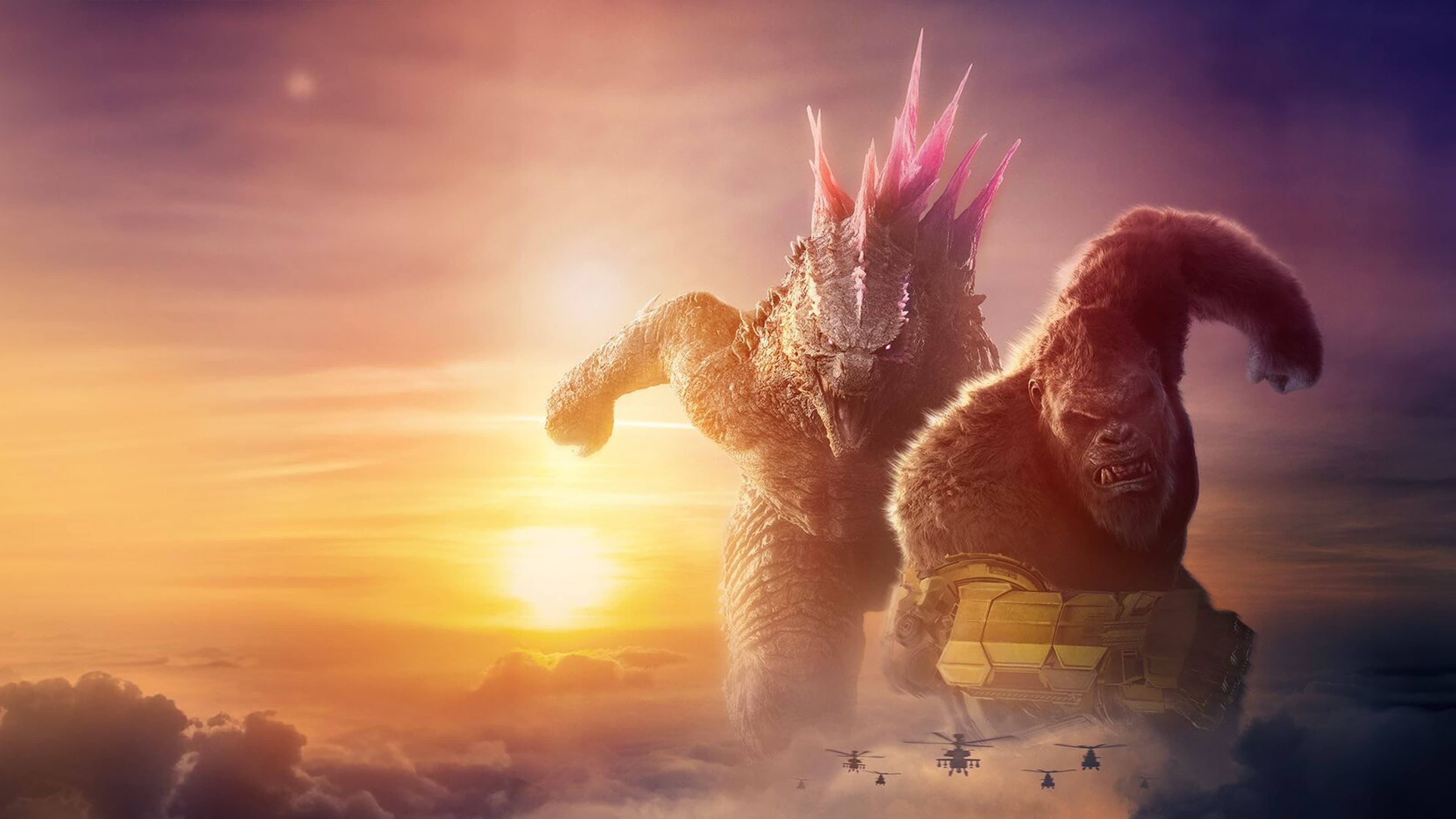 Godzilla, Kong, Godzilla x Kong: The New Empire, Sonnenuntergang, Helikopter, Ultra-HD-Hintergrundbild