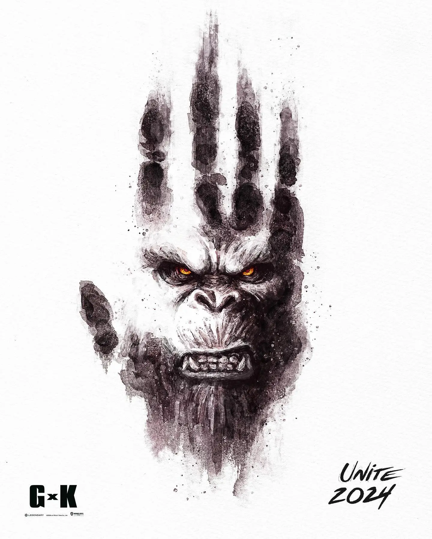Kong, Handabdruck, Godzilla x Kong: The New Empire, Unite 2024, Schwarz-Weiß, Tablet-Hintergrund