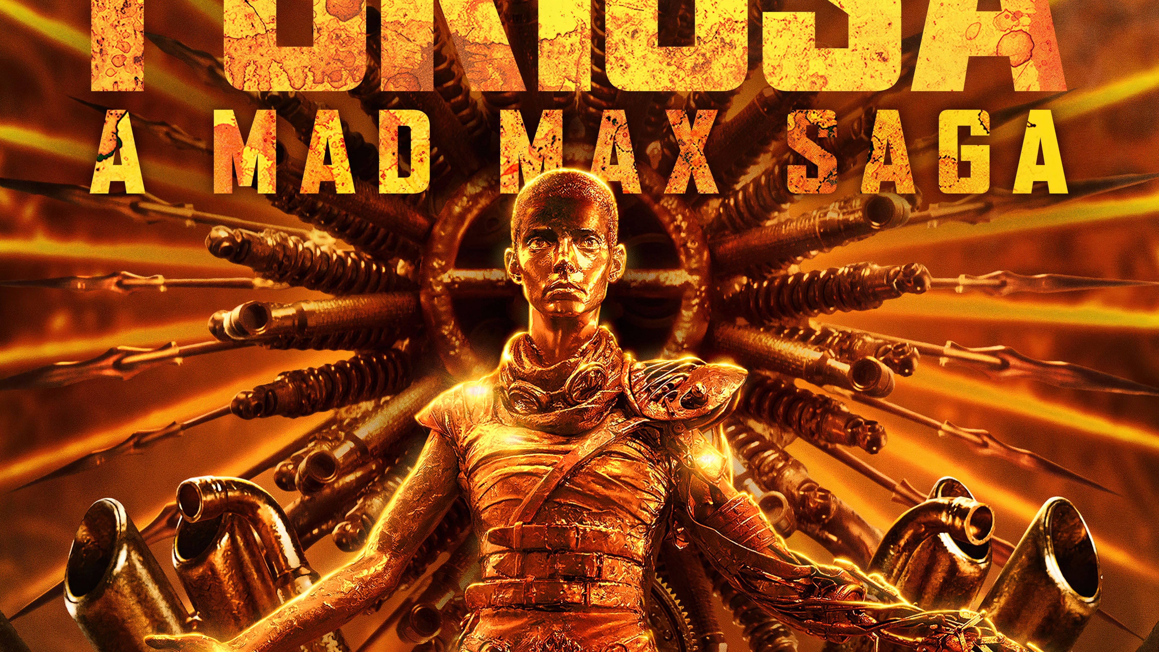 Furiosa: A Mad Max Saga, Furiosa, Filmposter, Titelschriftzug, Wüste, Orange Töne, 4K-Hintergrund